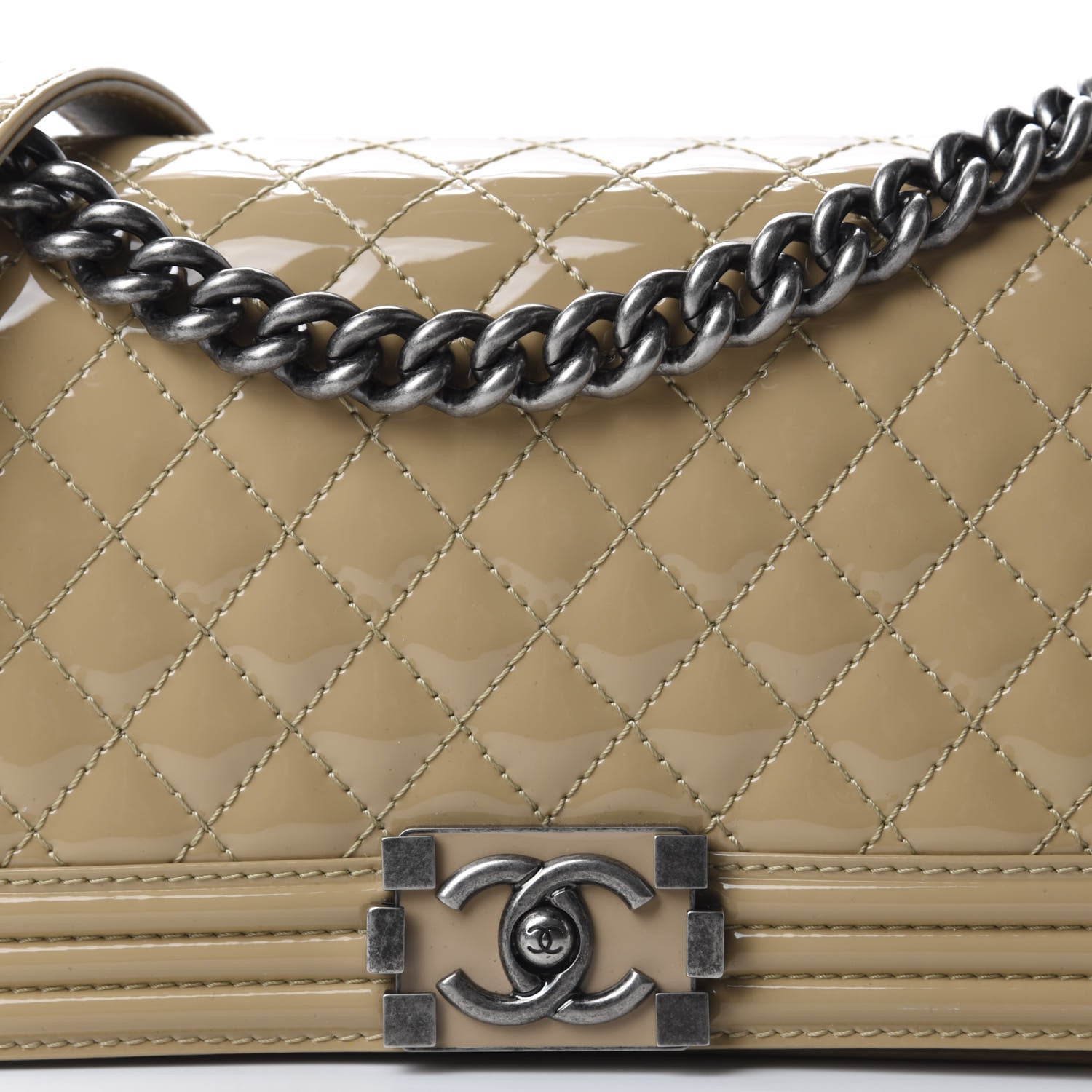 Chanel Patent Calfskin Enamel Quilted Medium Boy Flap Beige 10 of 11