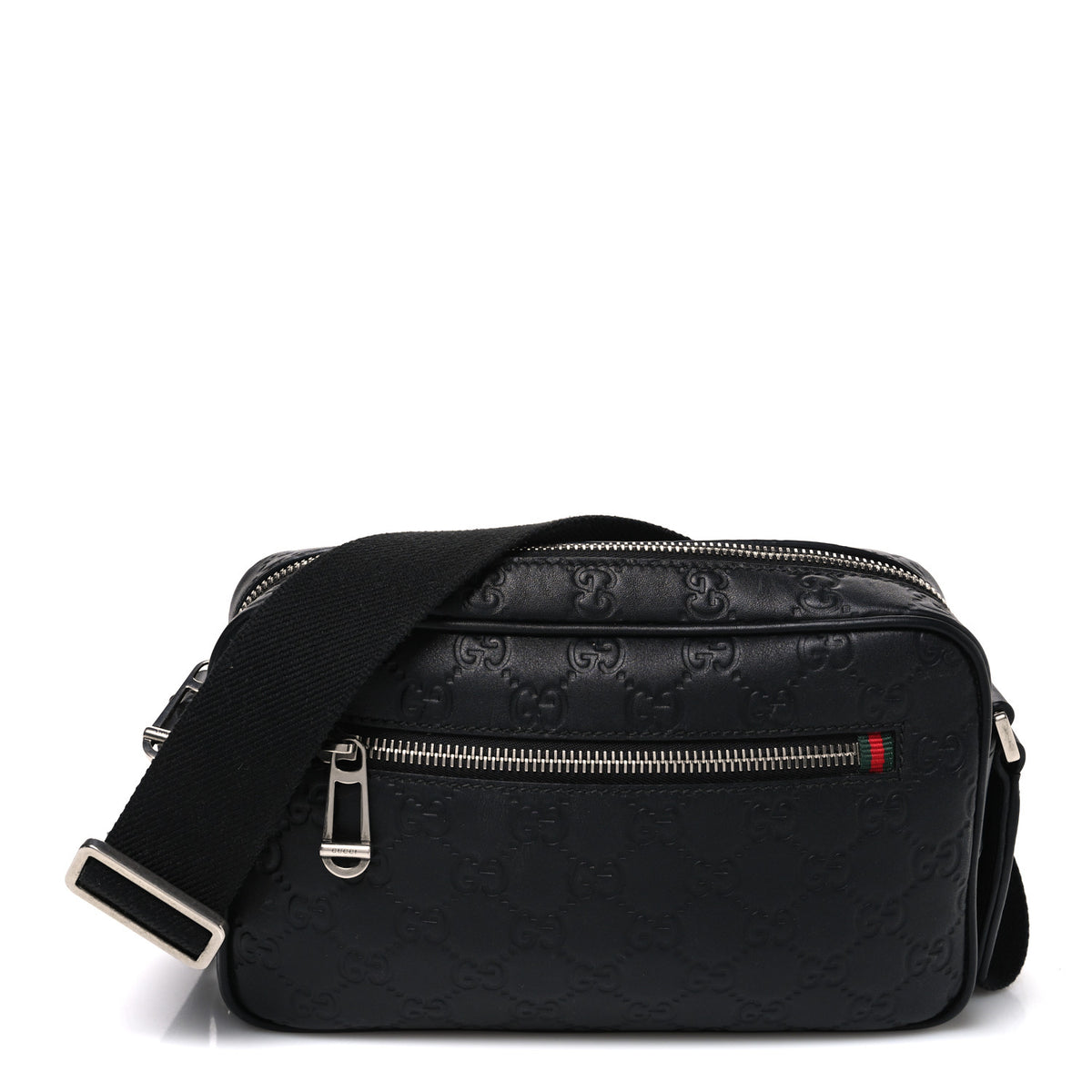 GG Calfskin Embossed Emblem Small Crossbody Bag Black