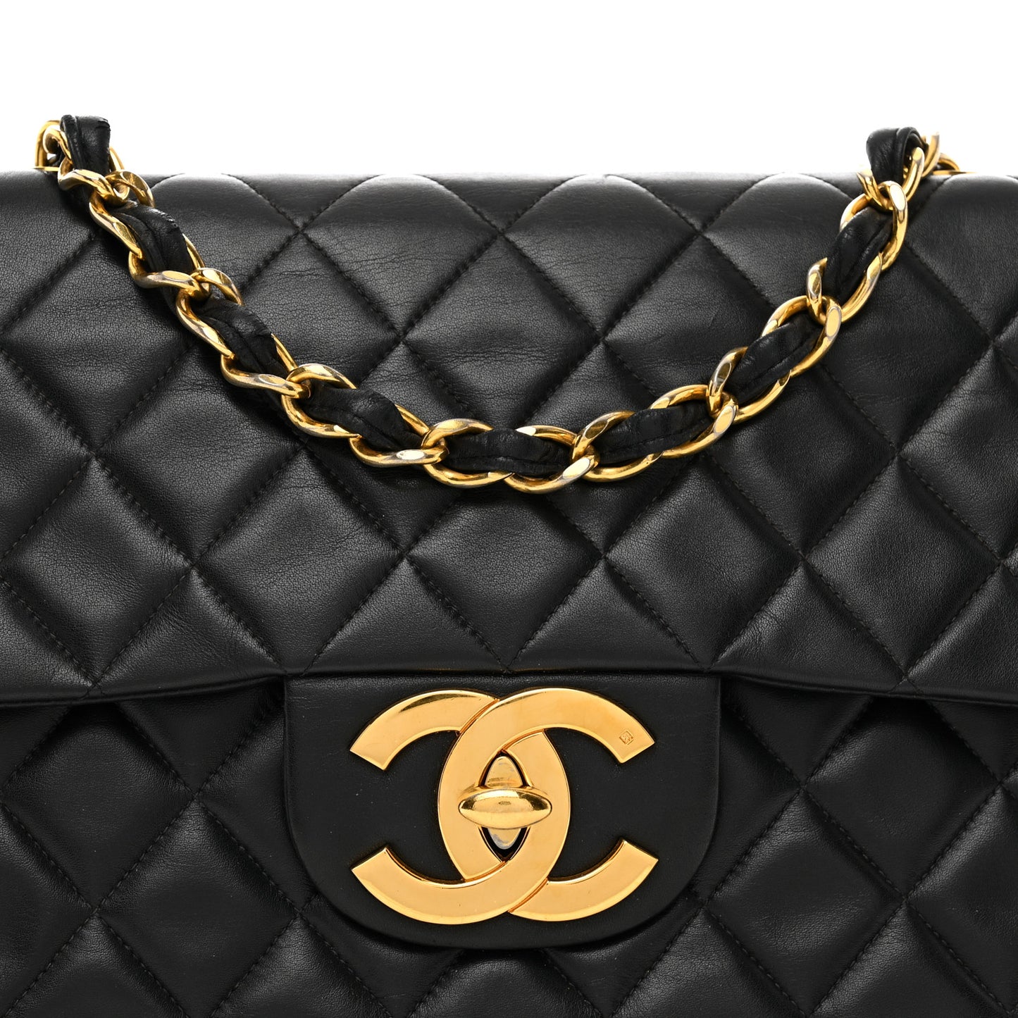 Lambskin Quilted XL Jumbo Single Flap Black