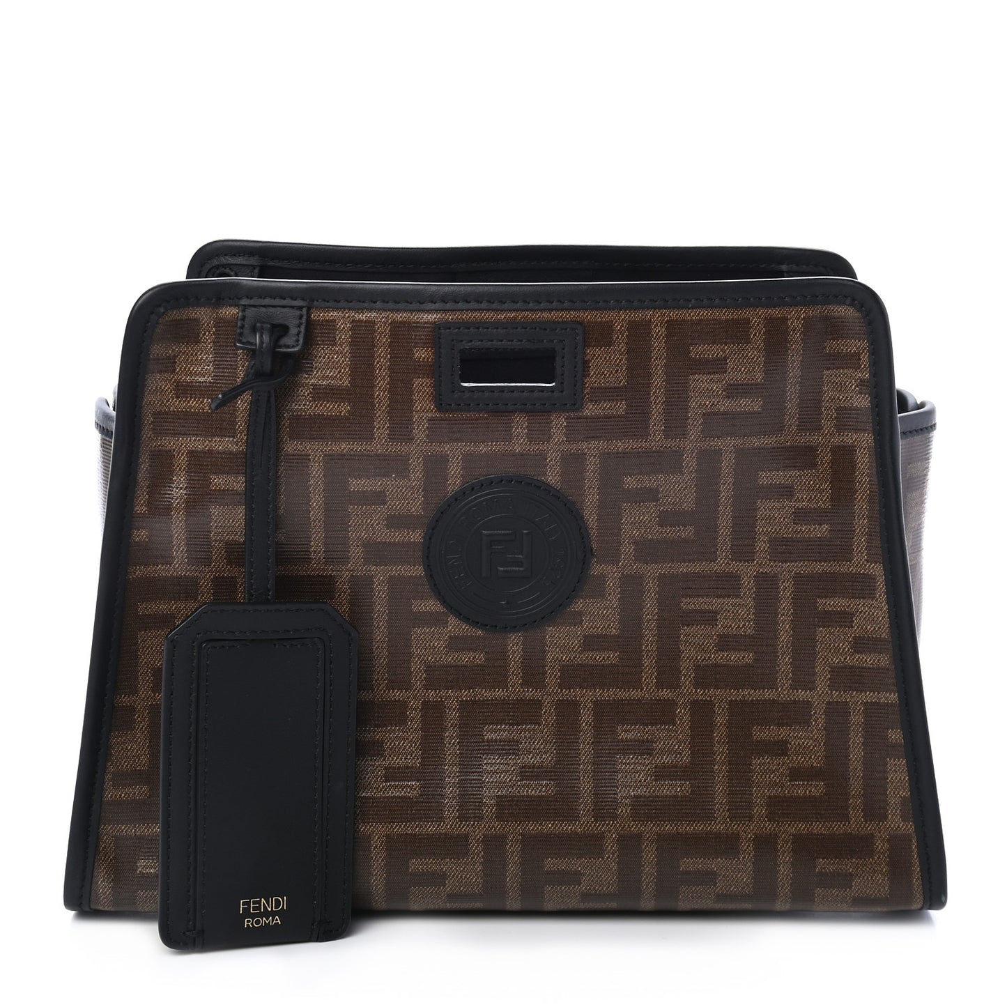 Glazed Fabric Vitello Century FF 1974 Stamp Patch Mini Peekaboo Defender Cover Mogano Panna Black