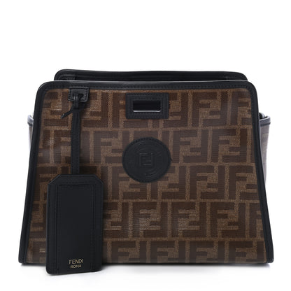 Fendi Glazed Fabric Vitello Century FF 1974 Stamp Patch Mini Peekaboo Defender Cover Mogano Panna Black 1 of 9