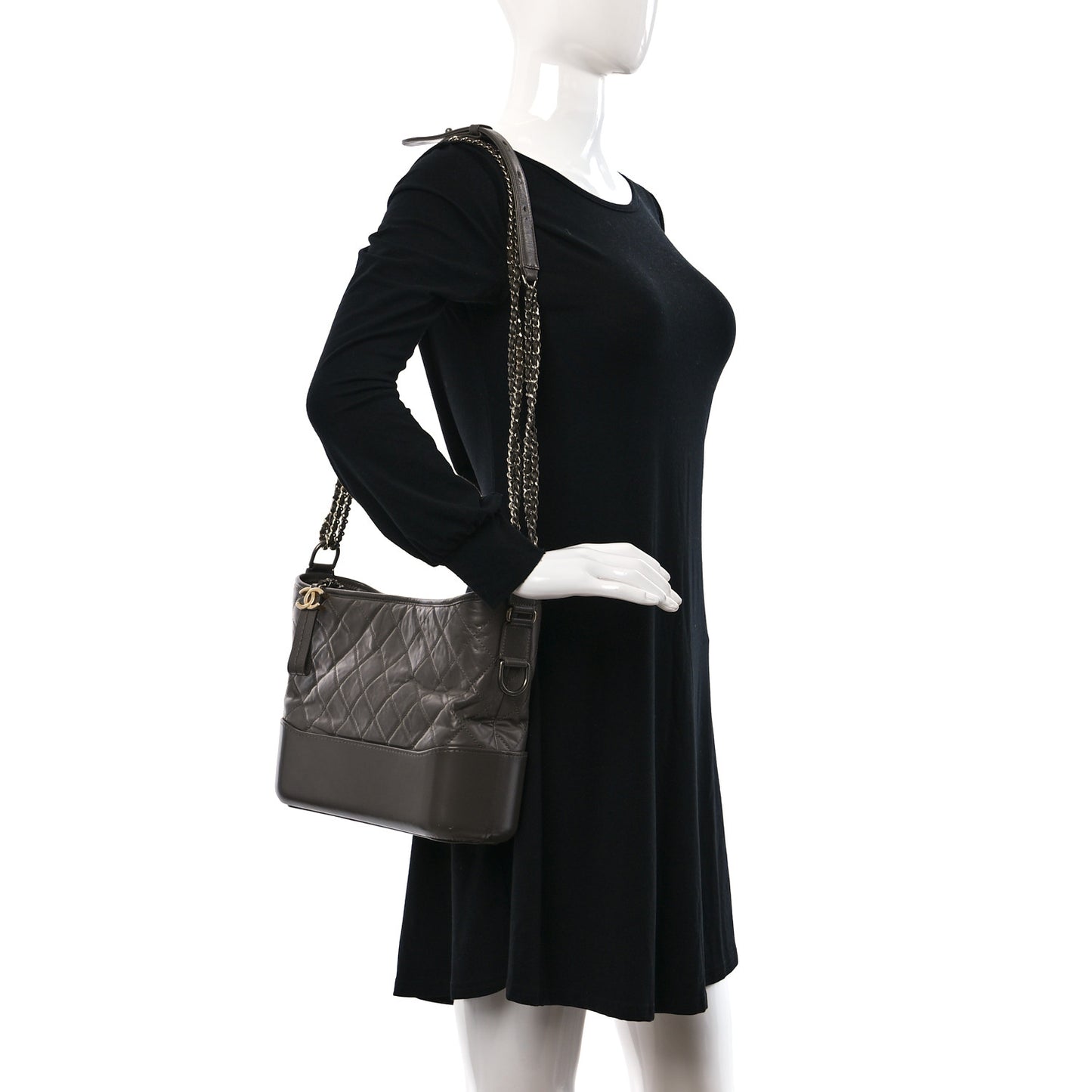 Aged Calfskin Quilted Medium Gabrielle Hobo Grey