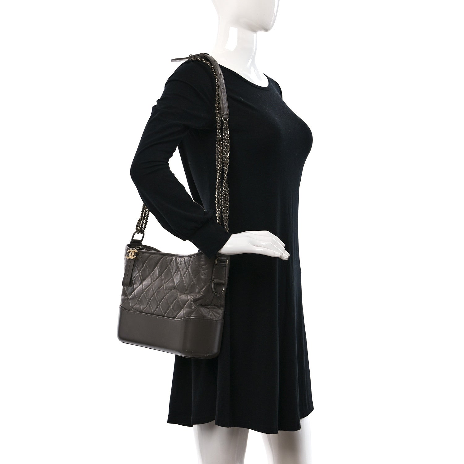 Chanel Aged Calfskin Quilted Medium Gabrielle Hobo Grey 3 of 11