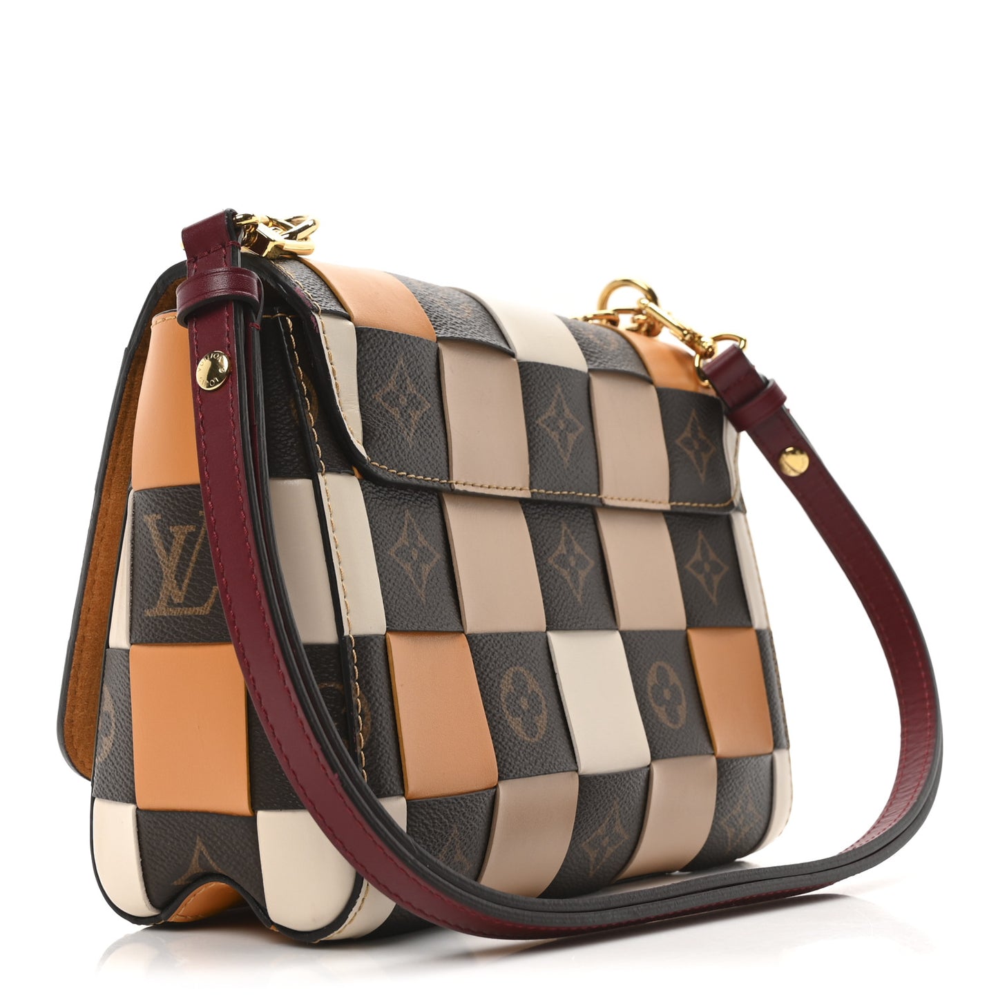 Calfskin Monogram Check Twist MM Beige White Orange