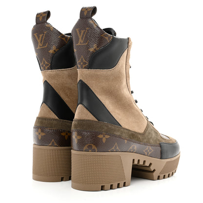 Louis Vuitton Suede Calfskin Monogram Laureate Platform Desert Boots 40 Beige 6 of 10