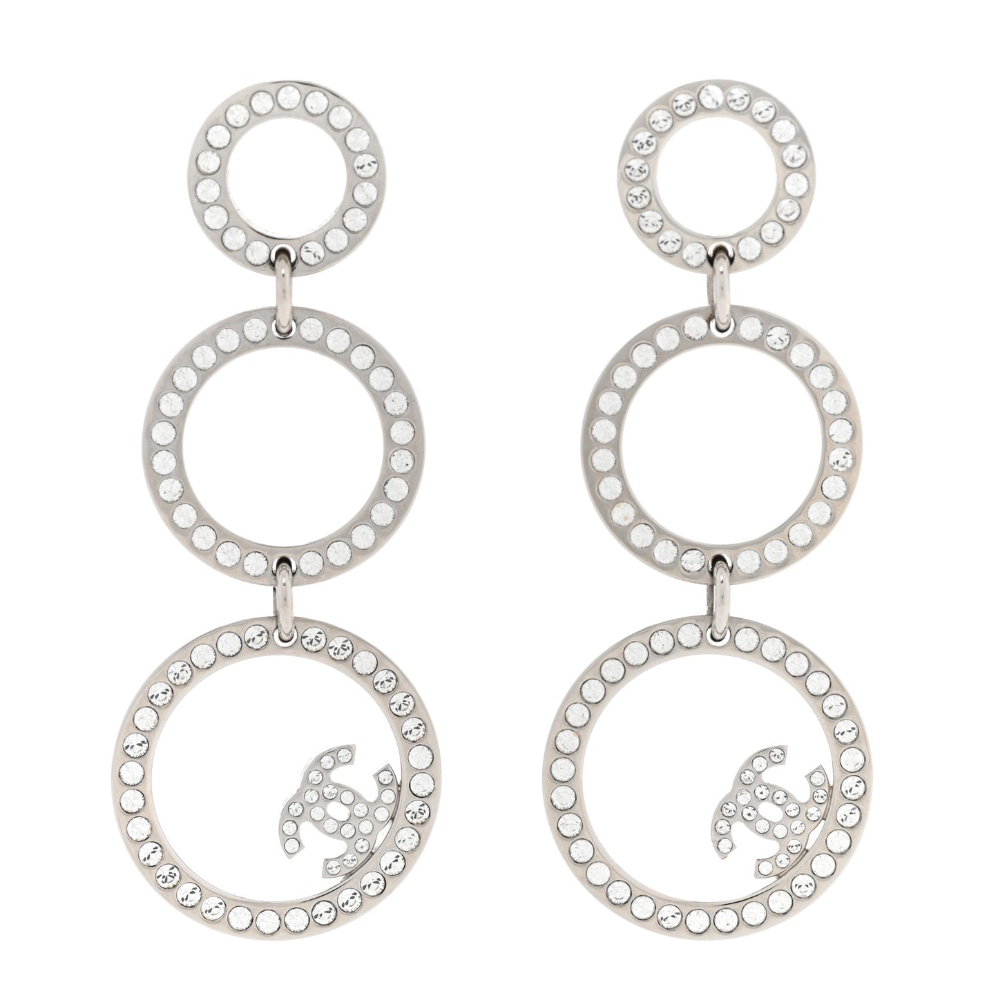 Crystal CC Triple Drop Earrings Silver