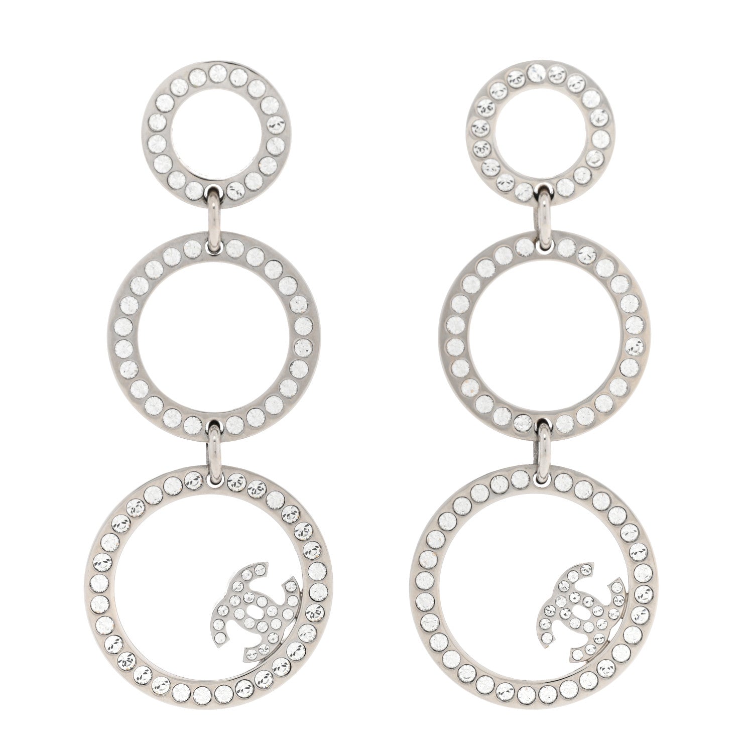 Chanel Crystal CC Triple Drop Earrings Silver 1 of 4
