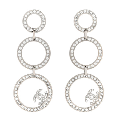 Chanel Crystal CC Triple Drop Earrings Silver 1 of 4