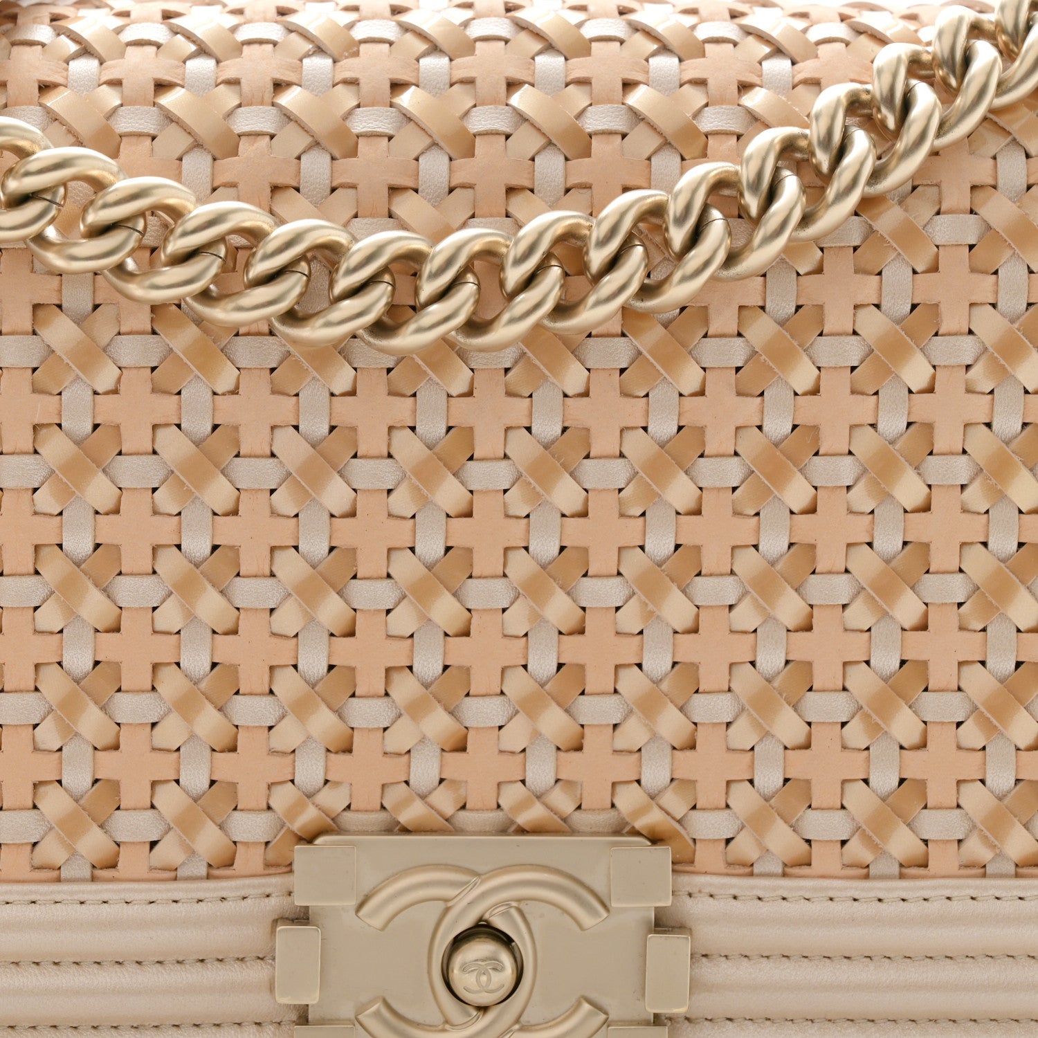 Chanel Metallic Calfskin Braided Medium Boy Flap Beige Multicolor 8 of 11