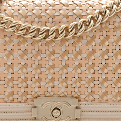 Chanel Metallic Calfskin Braided Medium Boy Flap Beige Multicolor 8 of 11