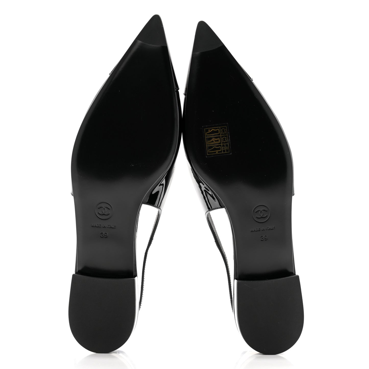 Patent Calfskin Cap Toe Slingback Flats 39 Black