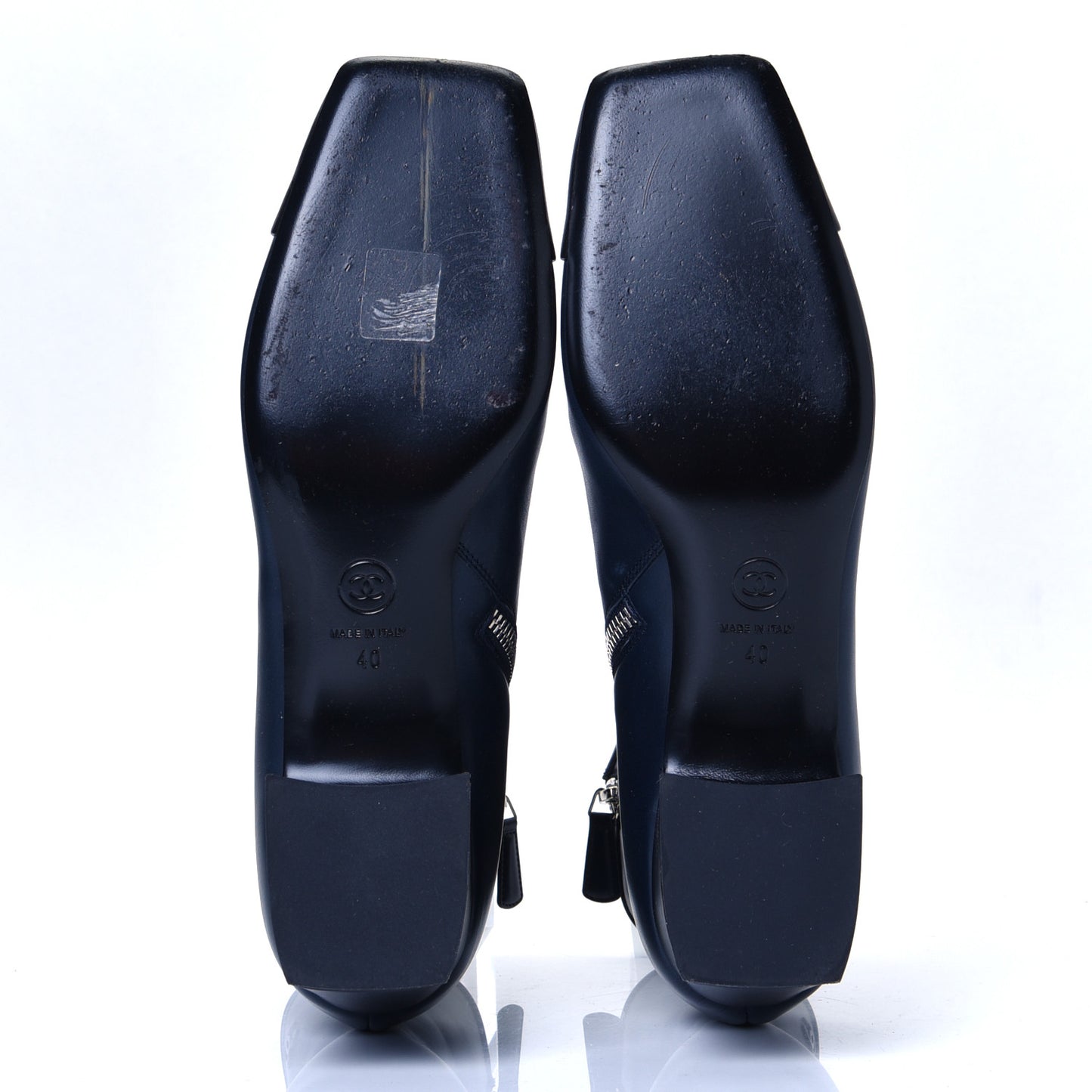 Calfskin Cap Toe Short Boots 40 Navy Black