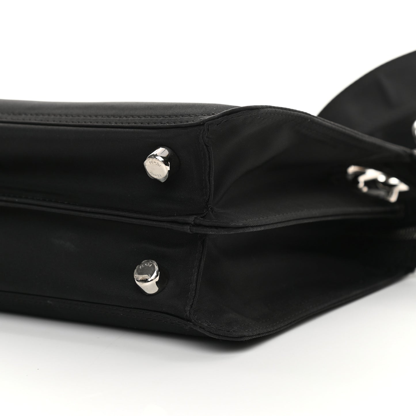 Nylon Vitello Cover Logo Embossed Mini Peekaboo I SEE U Satchel Black White