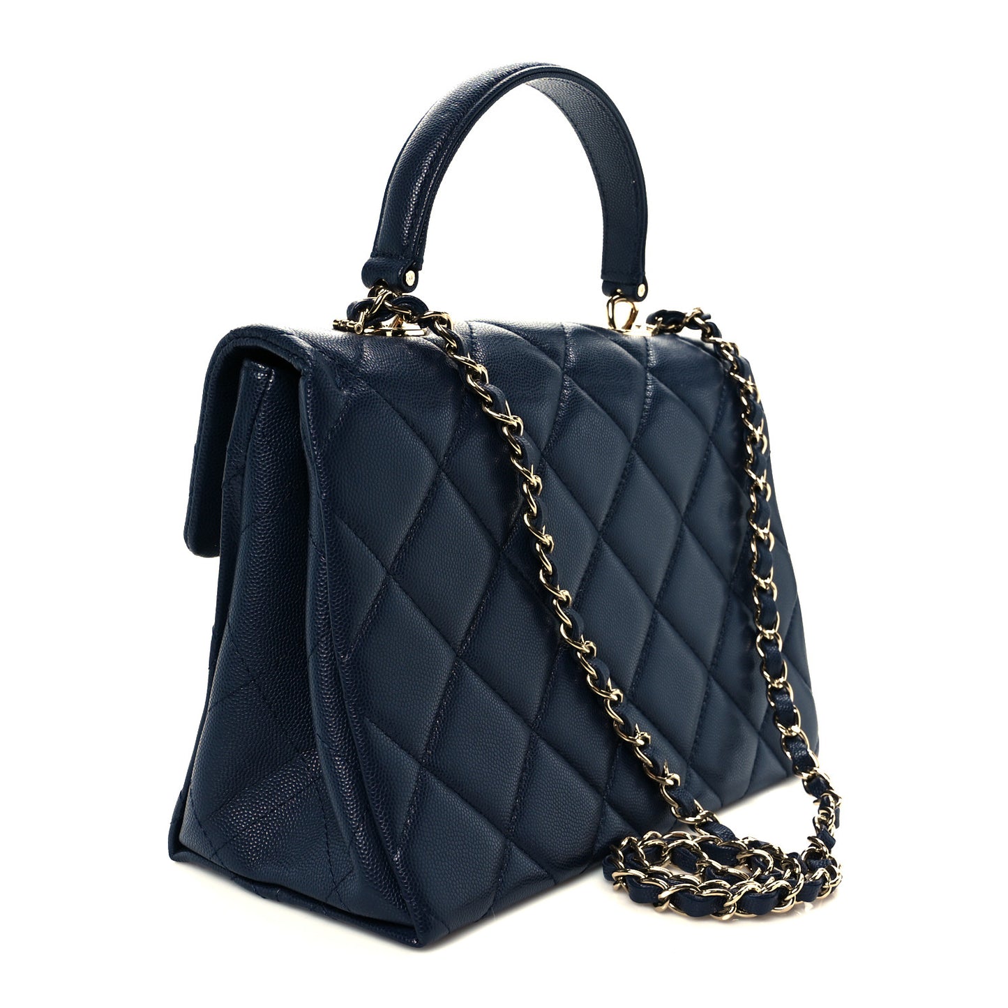 Caviar Quilted Retro Twist Top Handle Flap Navy
