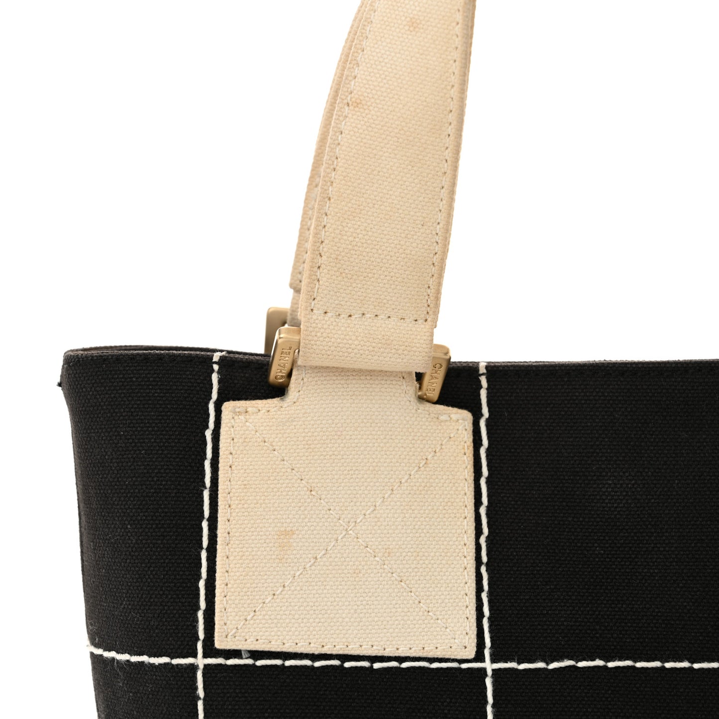 Canvas Square Stitched CC Small Tote Bag Black