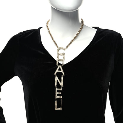 Chanel Metal Crystal Cha-Nel Logo Necklace Gold 2 of 5
