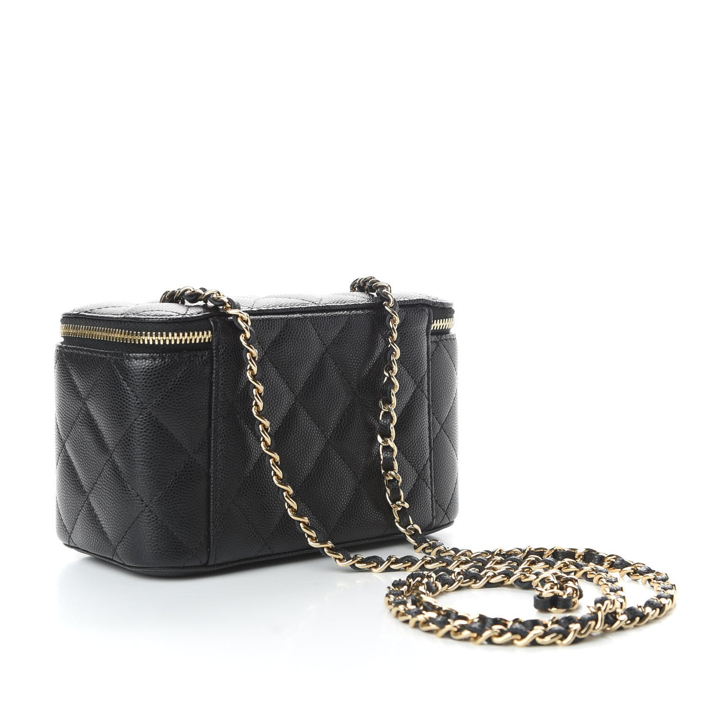 Caviar Quilted Small Vanity Case With Chain Black