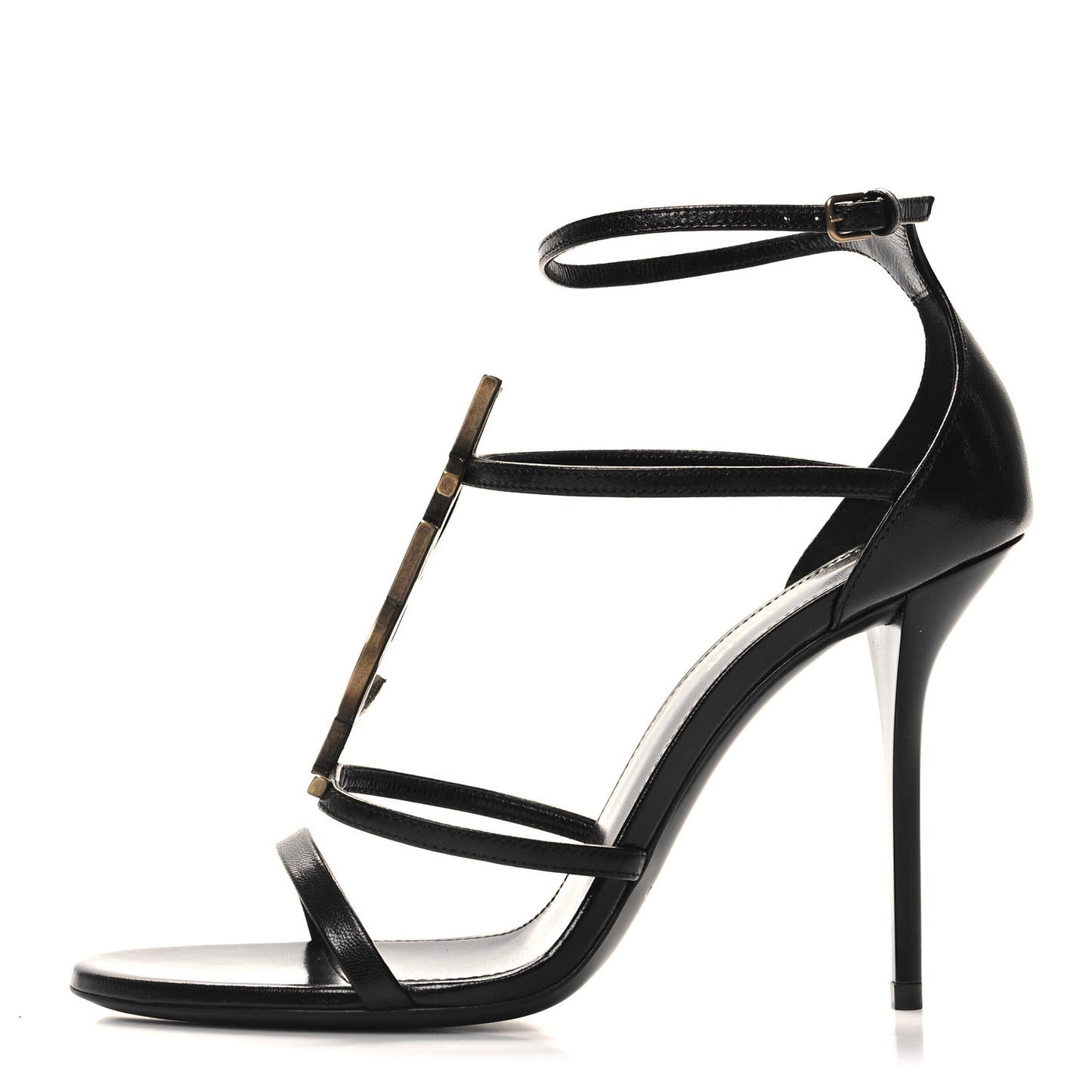 Calfskin Cassandra Palm Logo 110 Ankle Strap Sandals 39 Black