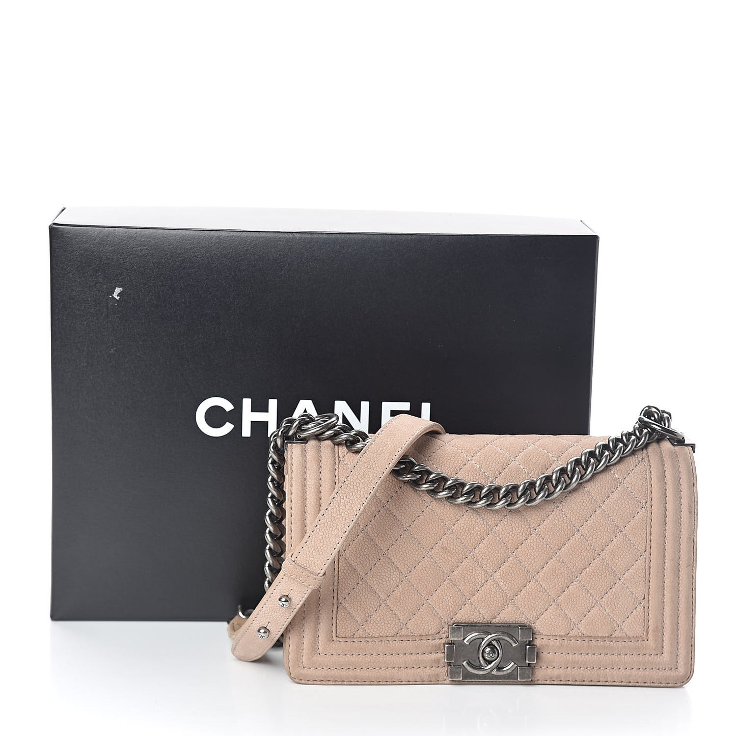 Iridescent Caviar Medium Boy Flap Marron Clair