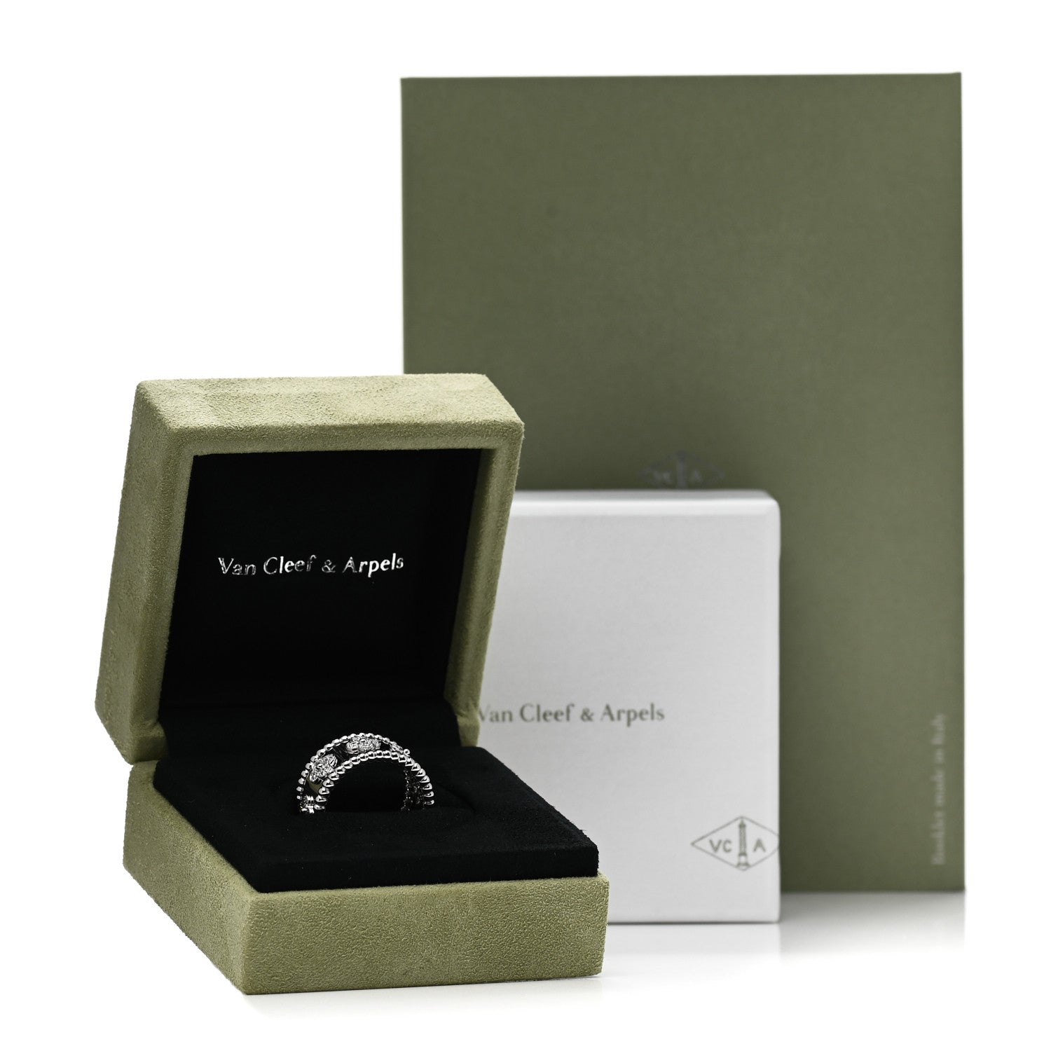 Van Cleef & Arpels 18K White Gold Diamond Medium Perlee Clover Band Ring 55 7.25 5 of 5