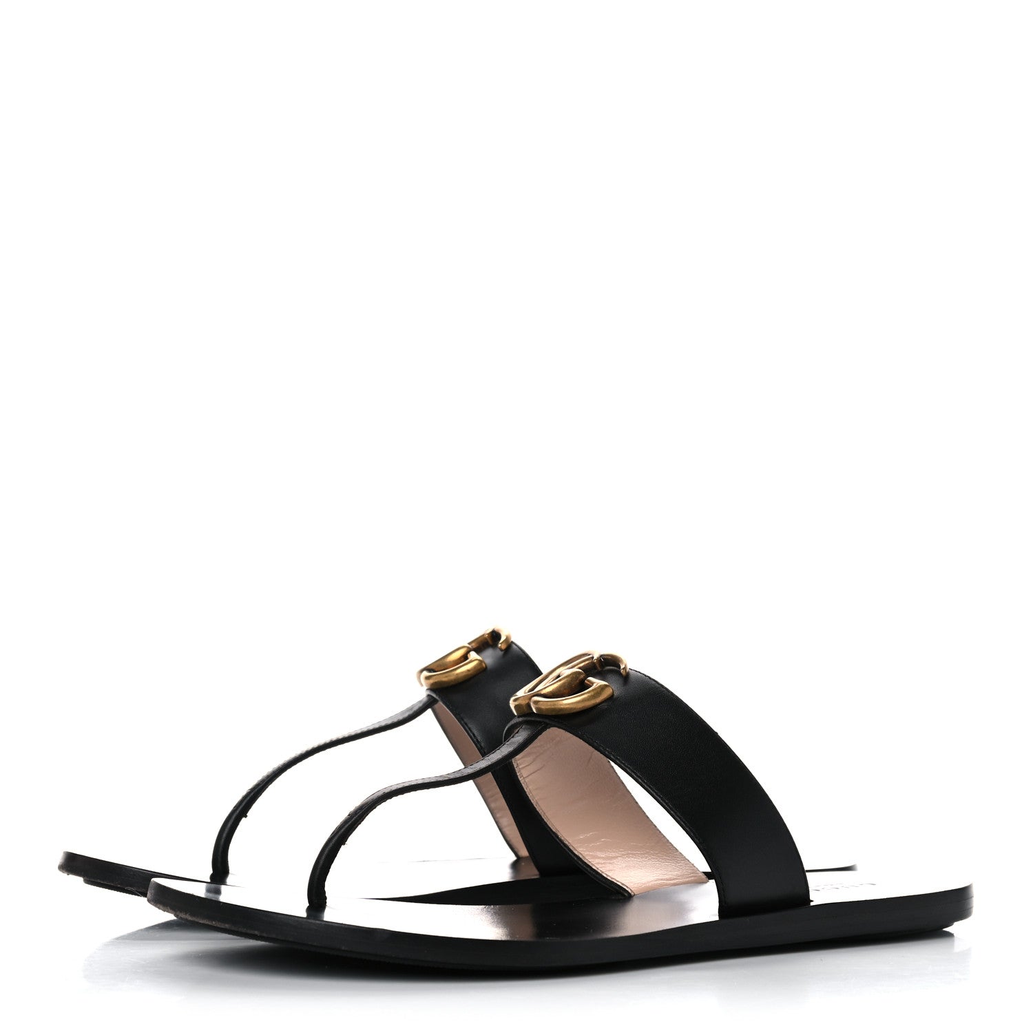 Gucci Calfskin GG Marmont Thong Sandals 37.5 Black 3 of 14
