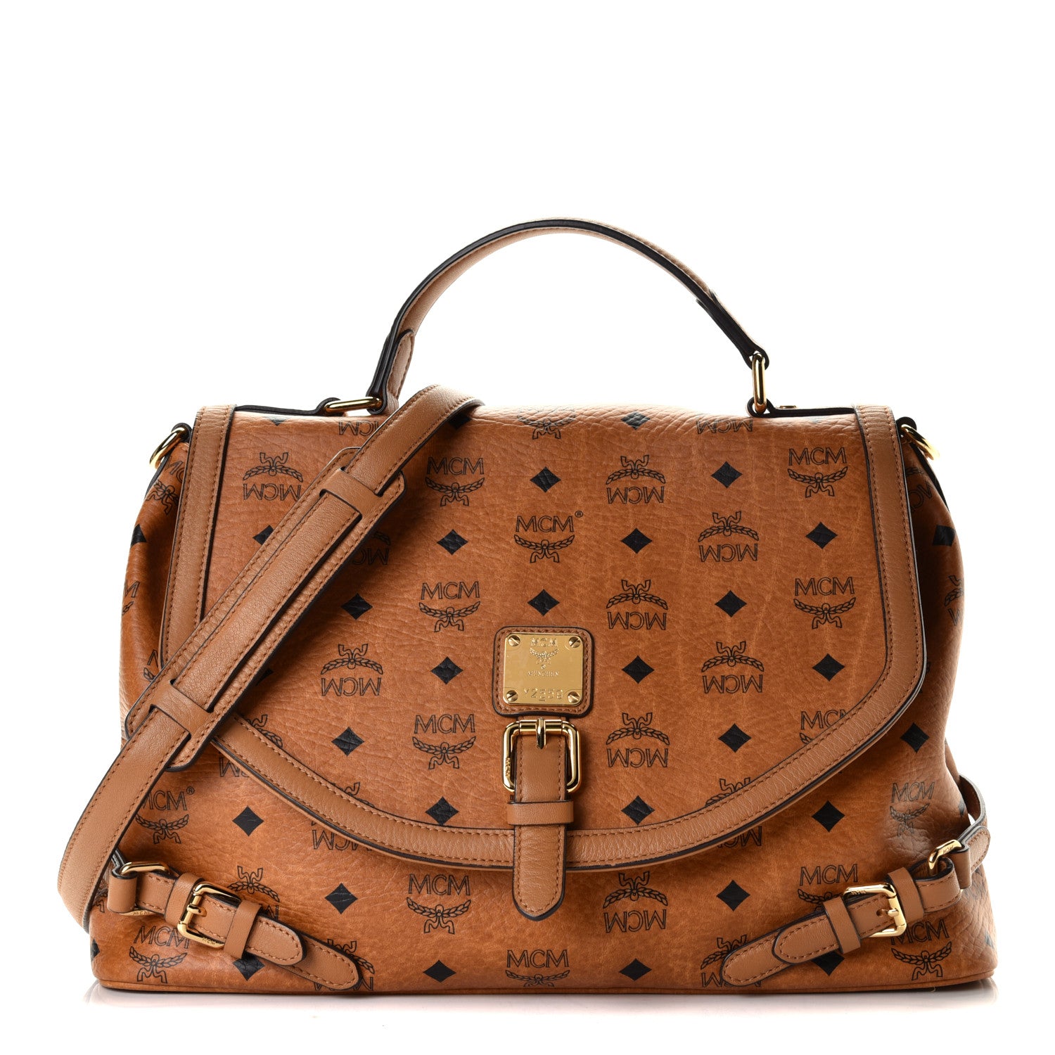 MCM Visetos Top Handle Satchel Cognac 1 of 6