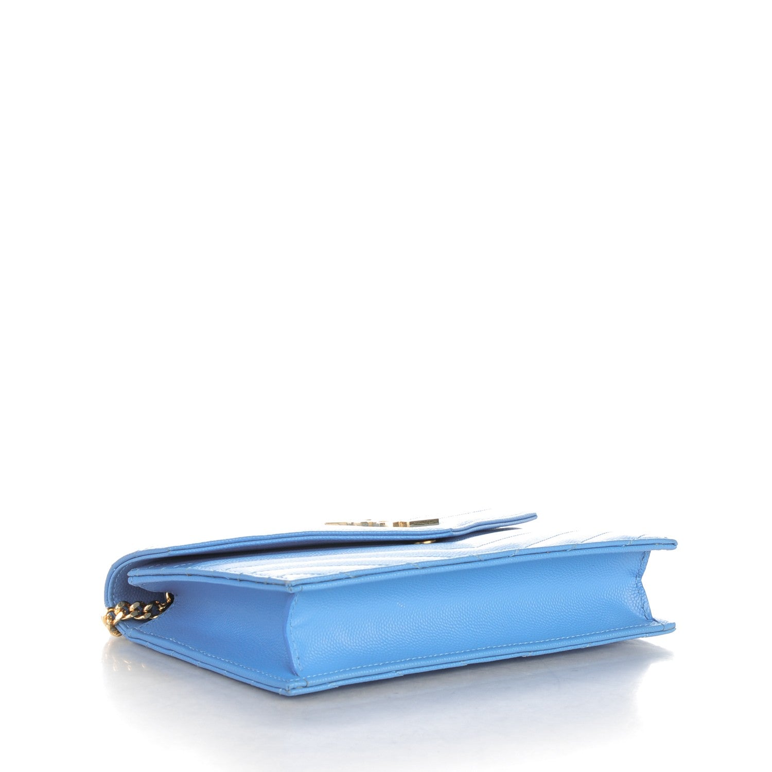 Saint Laurent Grain De Poudre Matelasse Chevron Monogram Envelope Chain Wallet Blue Clair 4 of 7