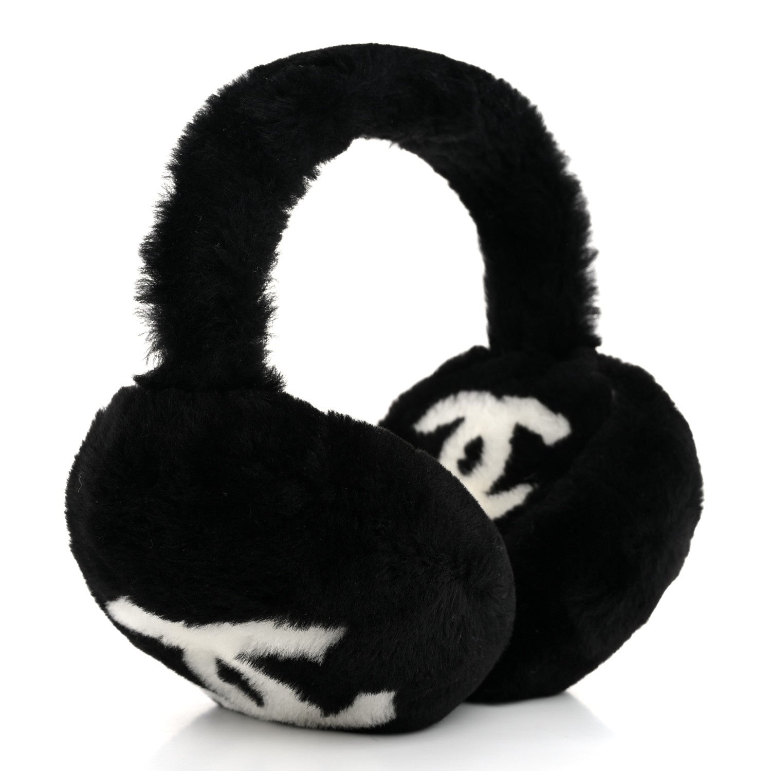 Chanel Shearling CC Ear Muffs Black White 3 of 6