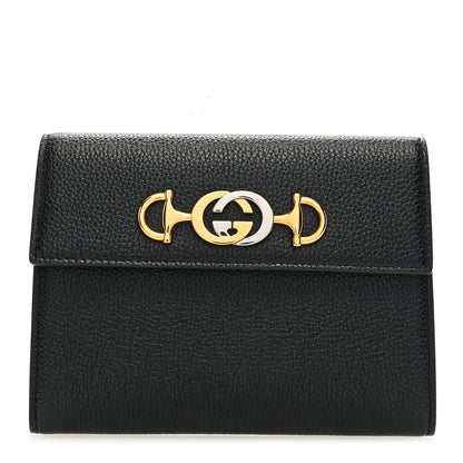 Gucci Grainy Calfskin Zumi Flap Card Case Black 1 of 7