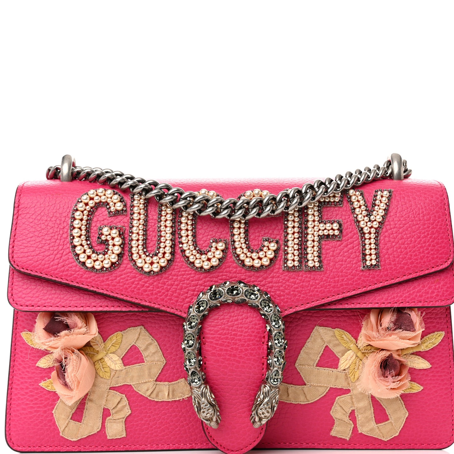 Pebbled Calfskin Embellished Guccify Small Dionysus Shoulder Bag Rosa