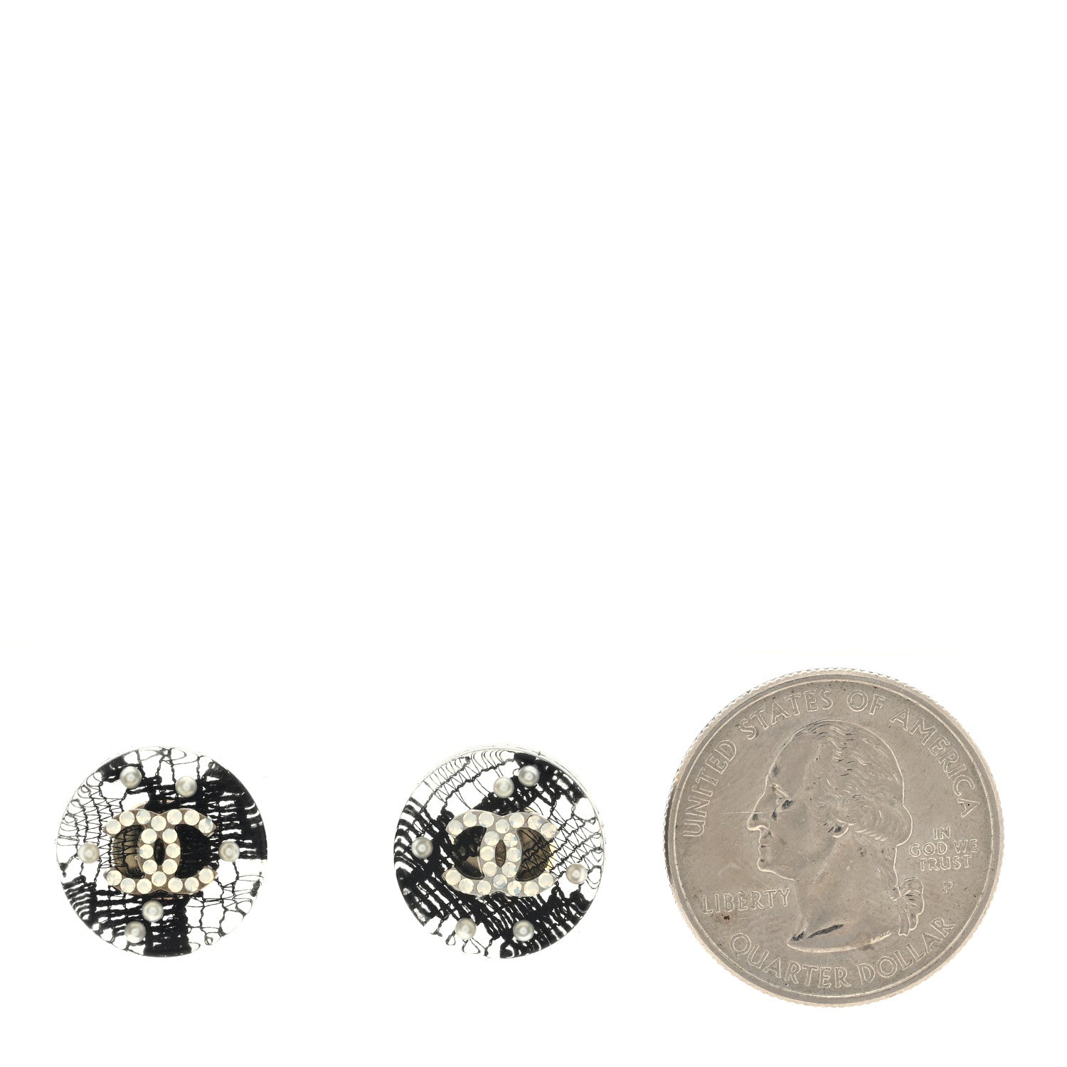 Chanel Resin Crystal Pearl Lace CC Earrings Black 2 of 3