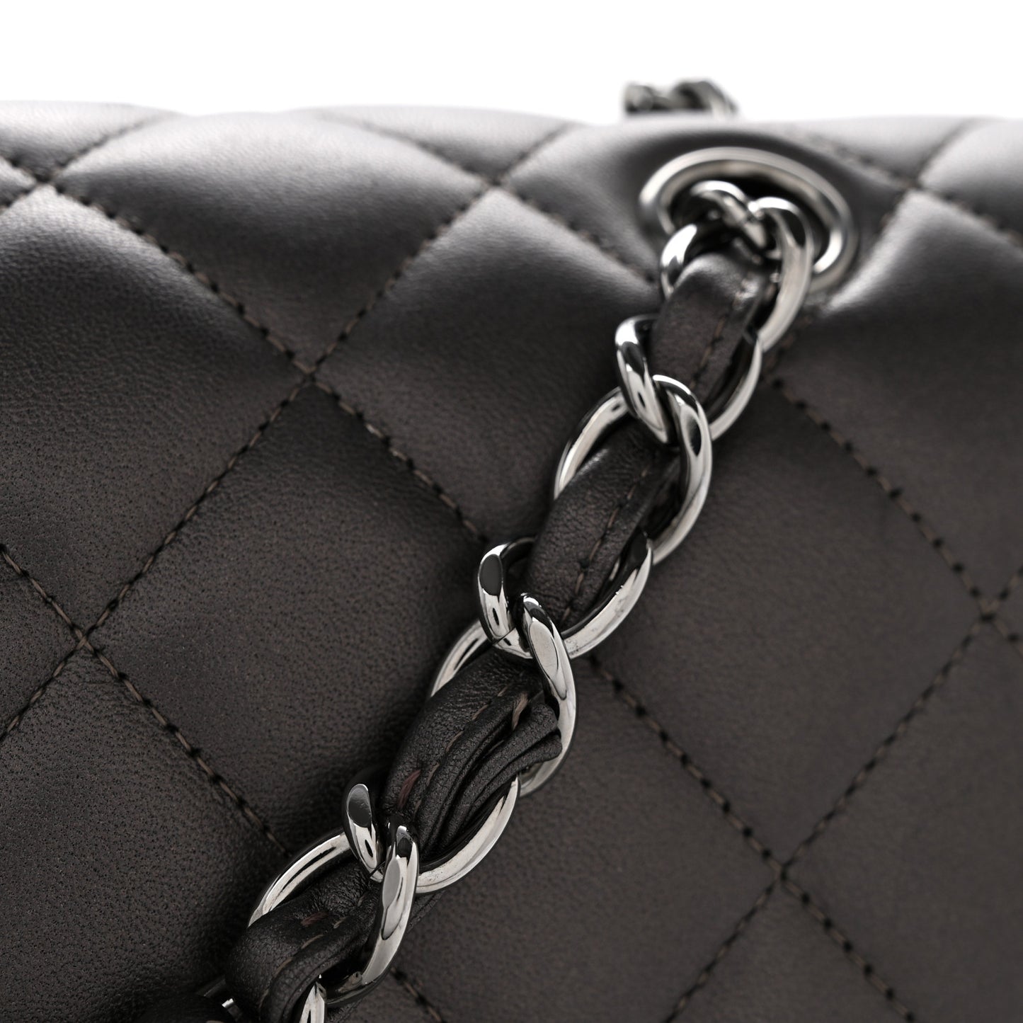Metallic Lambskin Quilted Maxi Single Flap Dark Grey