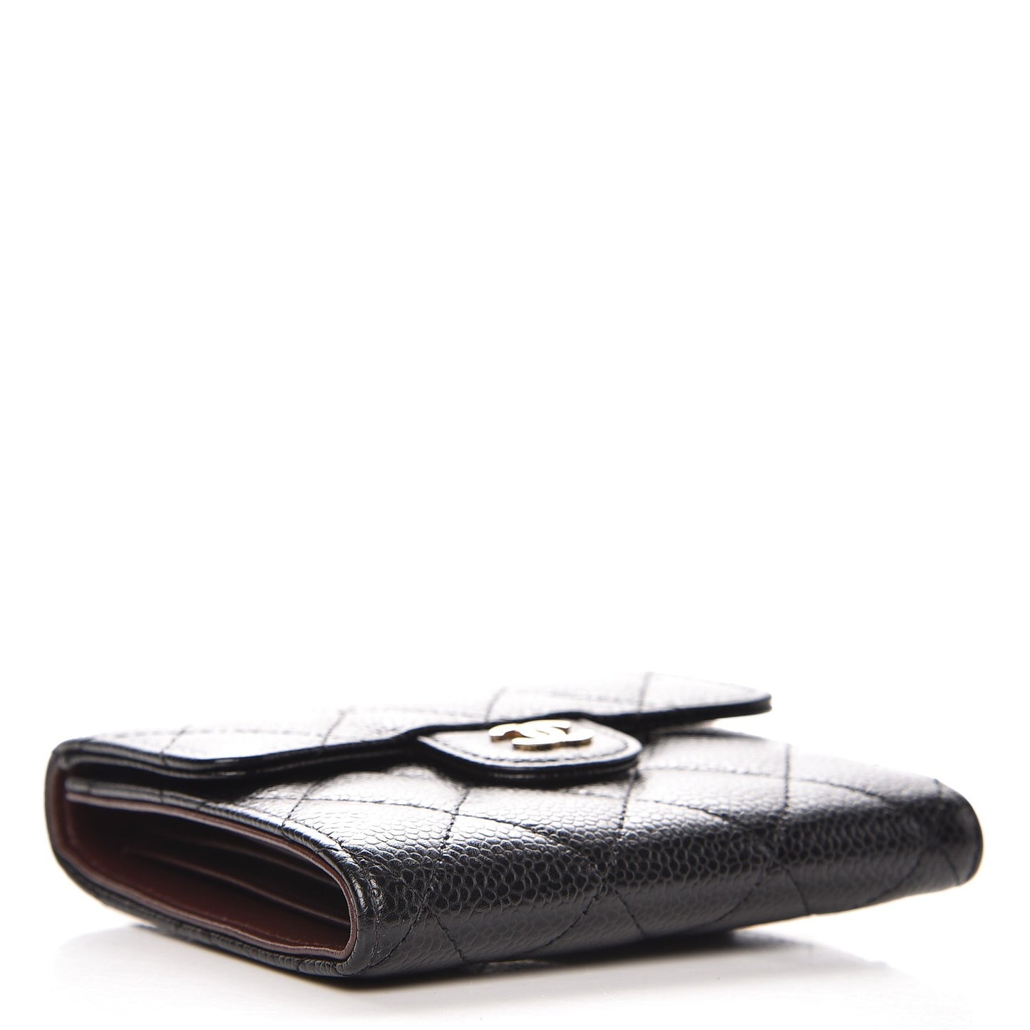 Caviar Quilted Compact Flap Wallet Black