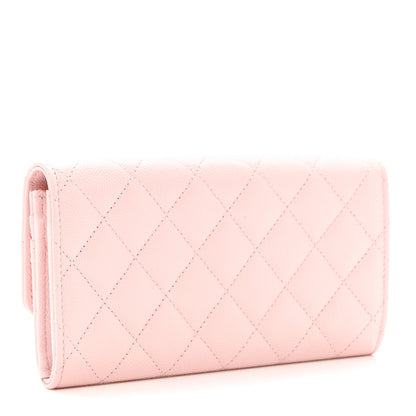 Chanel Caviar Quilted Crystal CC Large Gusset Flap Wallet Pink 2 of 8