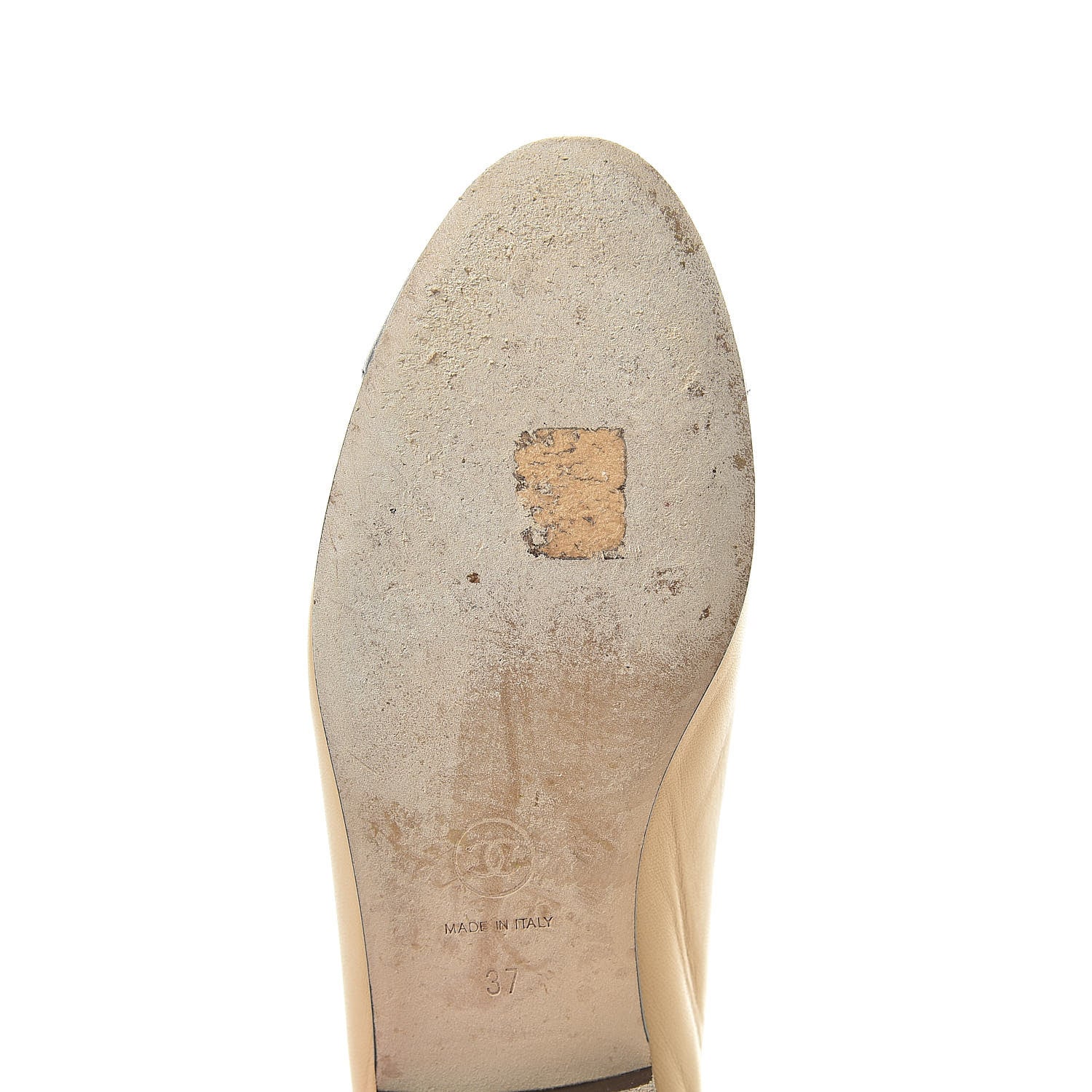Chanel Lambskin Cap Toe CC Ballerina Flats 37 Beige Black 10 of 12