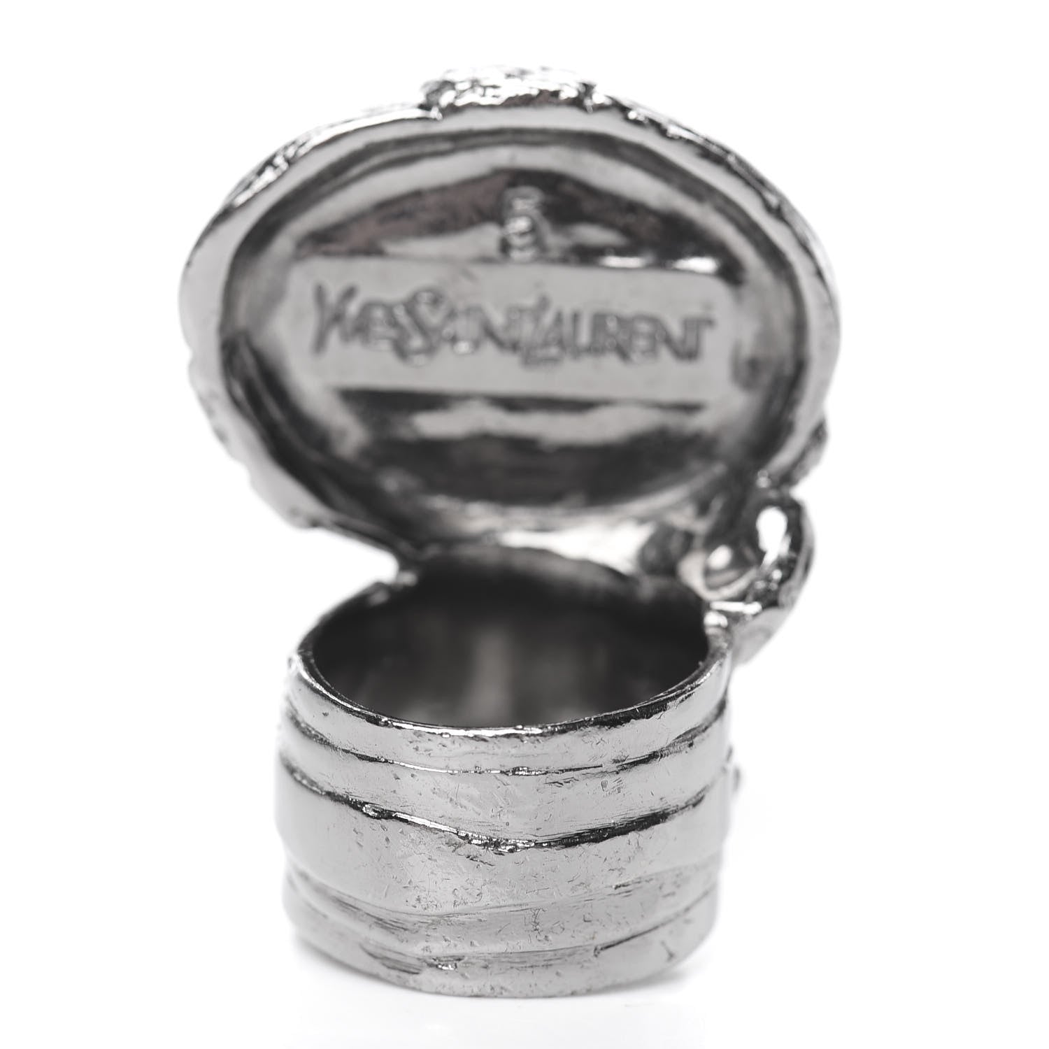 Saint Laurent Glass Cabochon Gunmetal Arty Ovale Ring 5 Black 2 of 4