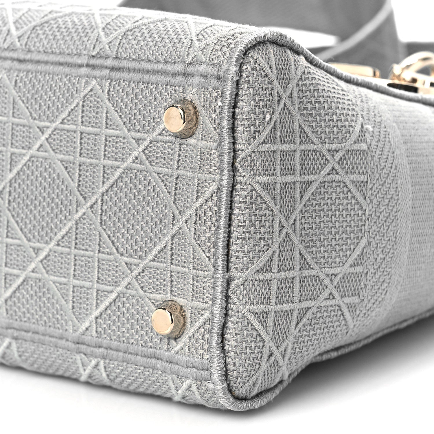 Christian Dior Canvas Embroidered Cannage Medium Lady Gray 8 of 9