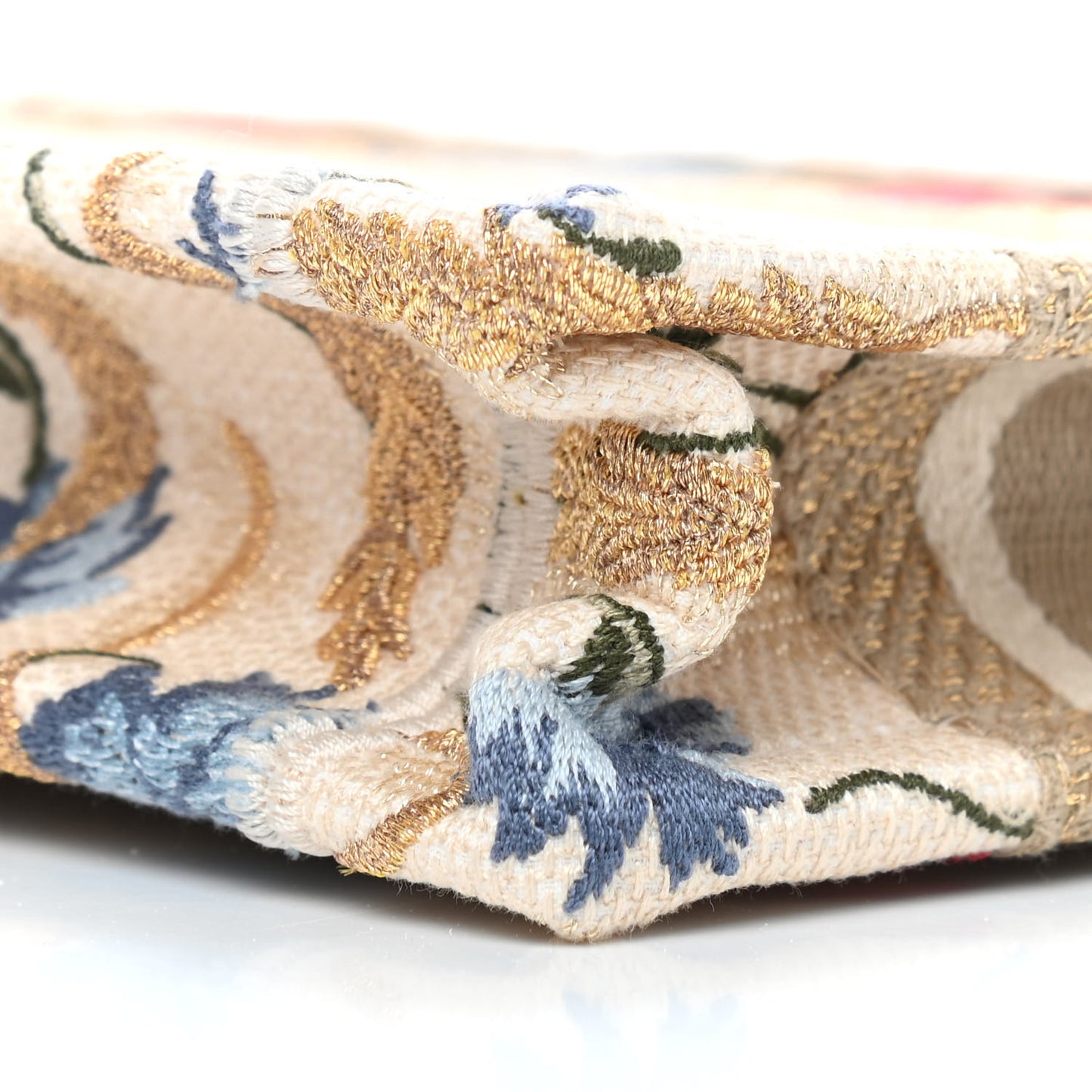 Canvas Embroidered Hibiscus Printed Mini Book Tote Beige Multicolor