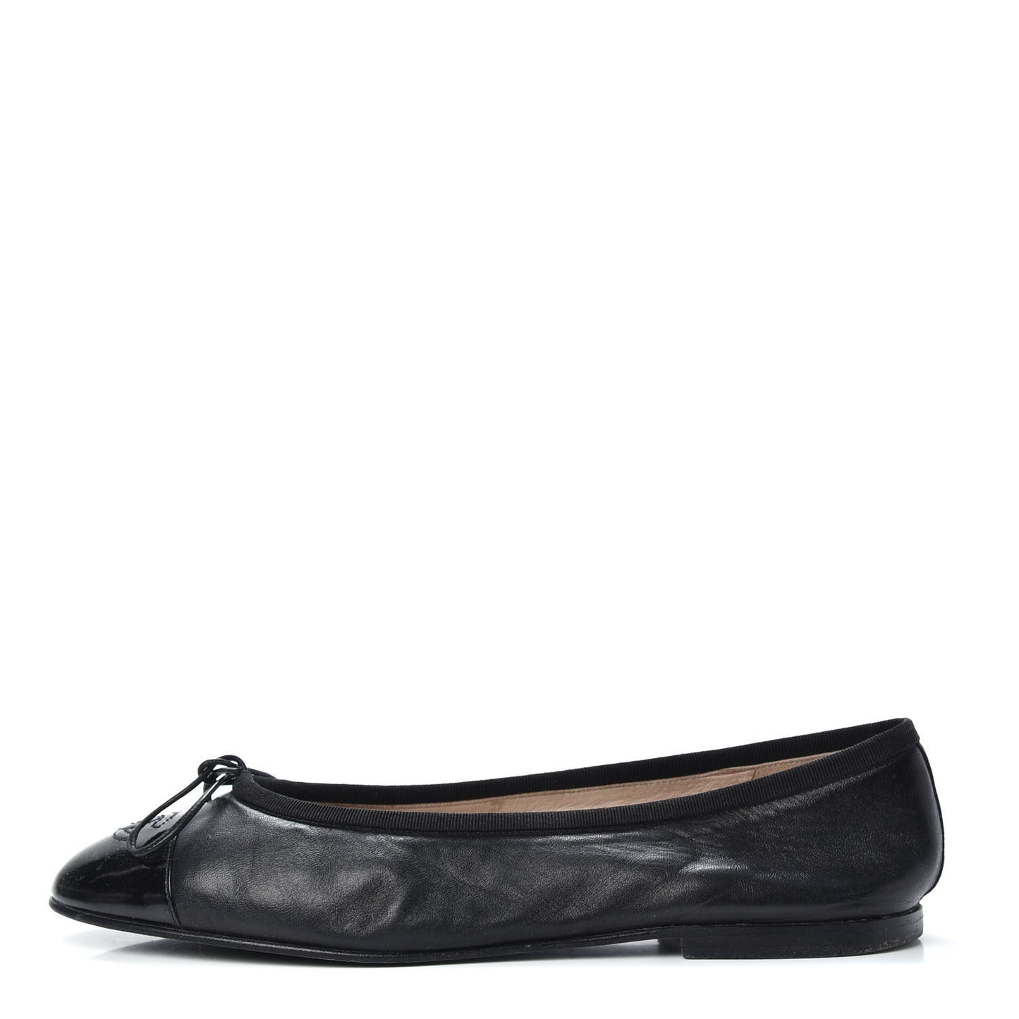 Lambskin Patent Cap Toe Ballerina Flats 40 Black