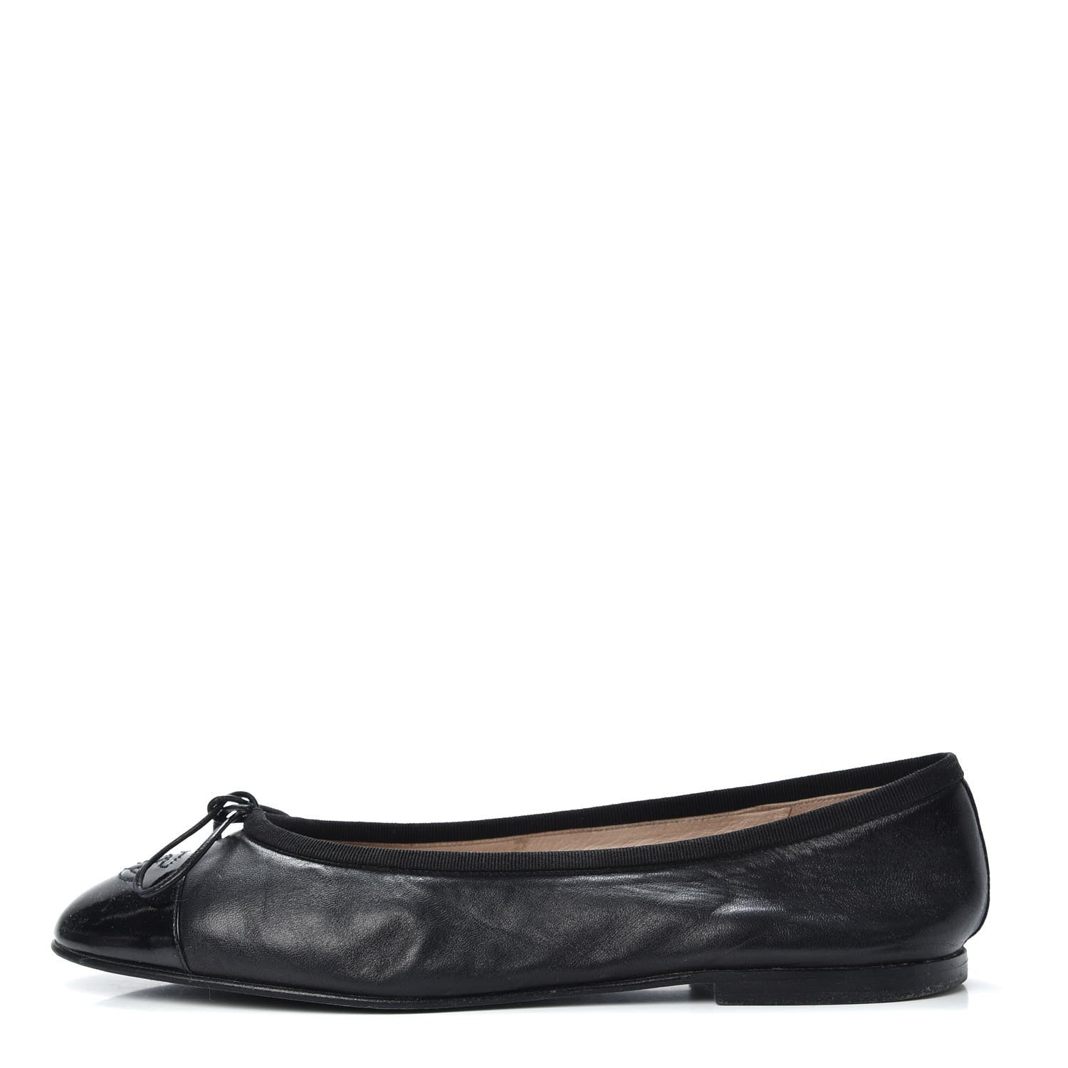 Chanel Lambskin Patent Cap Toe Ballerina Flats 40 Black 1 of 12