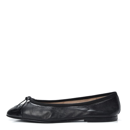 Chanel Lambskin Patent Cap Toe Ballerina Flats 40 Black 1 of 12