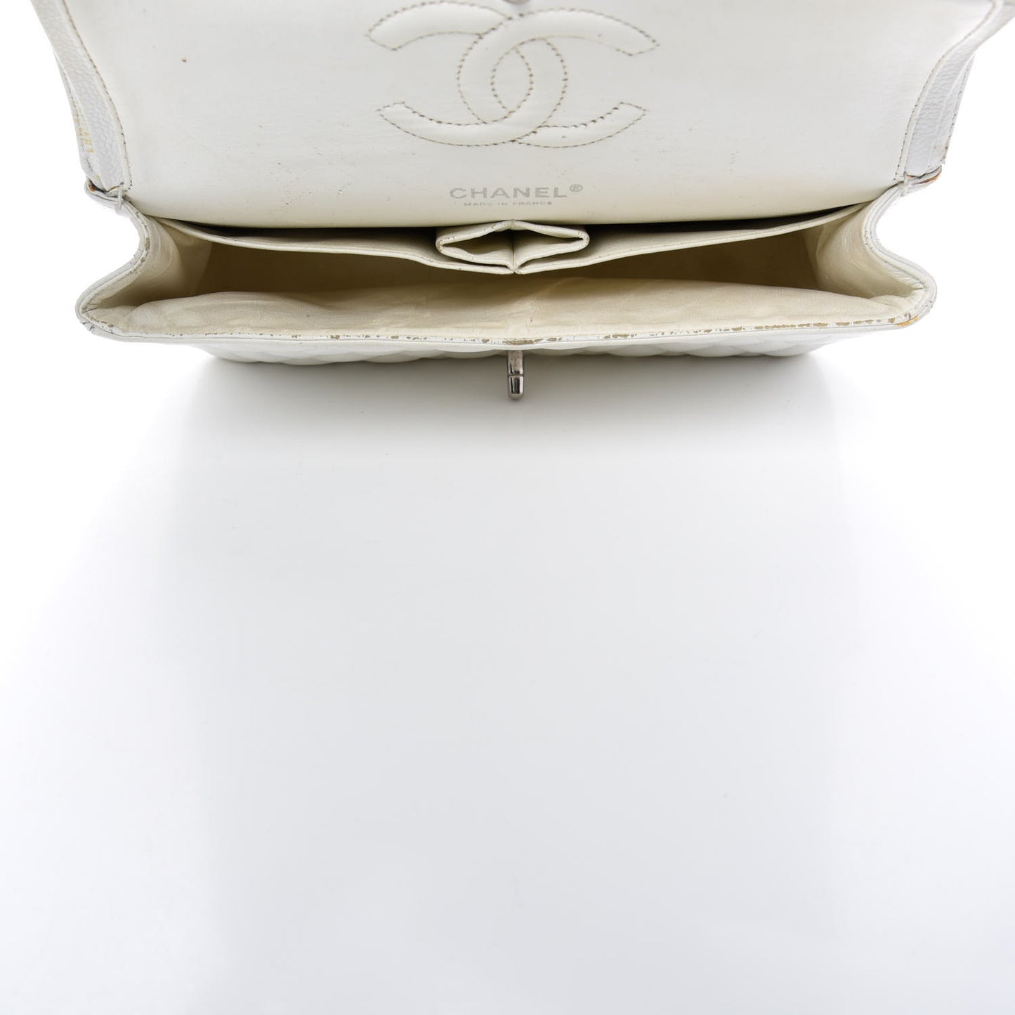 Caviar Quilted Medium Double Flap White