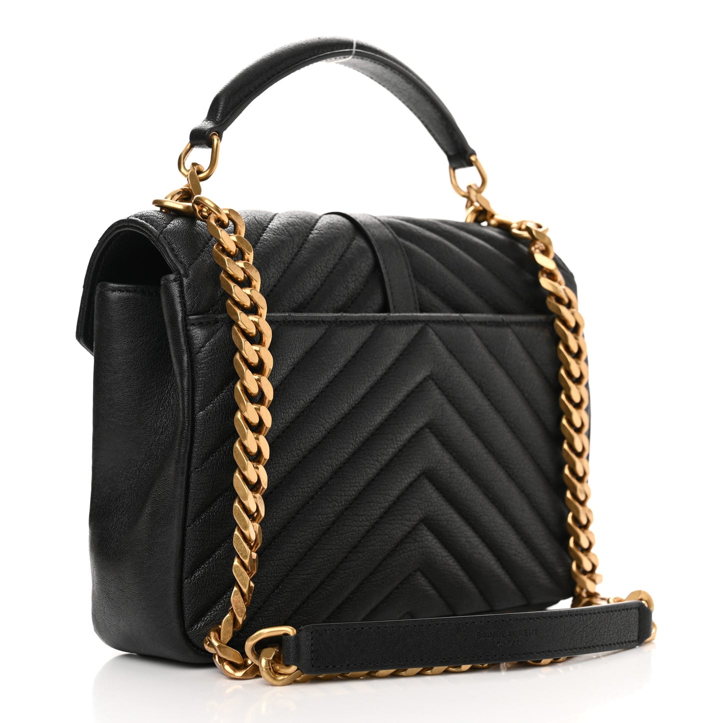 Sheepskin Matelasse Chevron Monogram Medium College Bag Black
