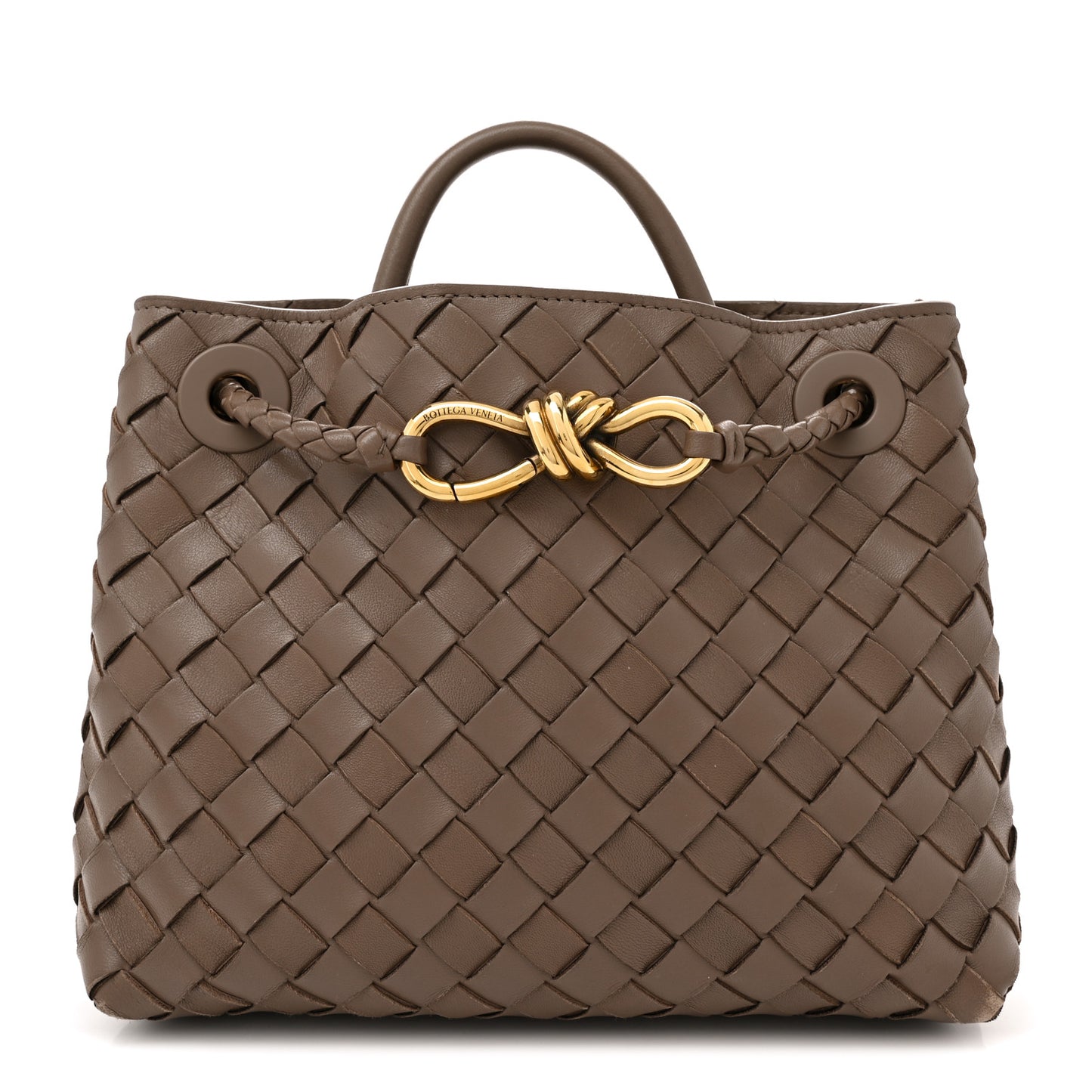 Nappa Intrecciato Small Andiamo Shoulder Bag Taupe Grey