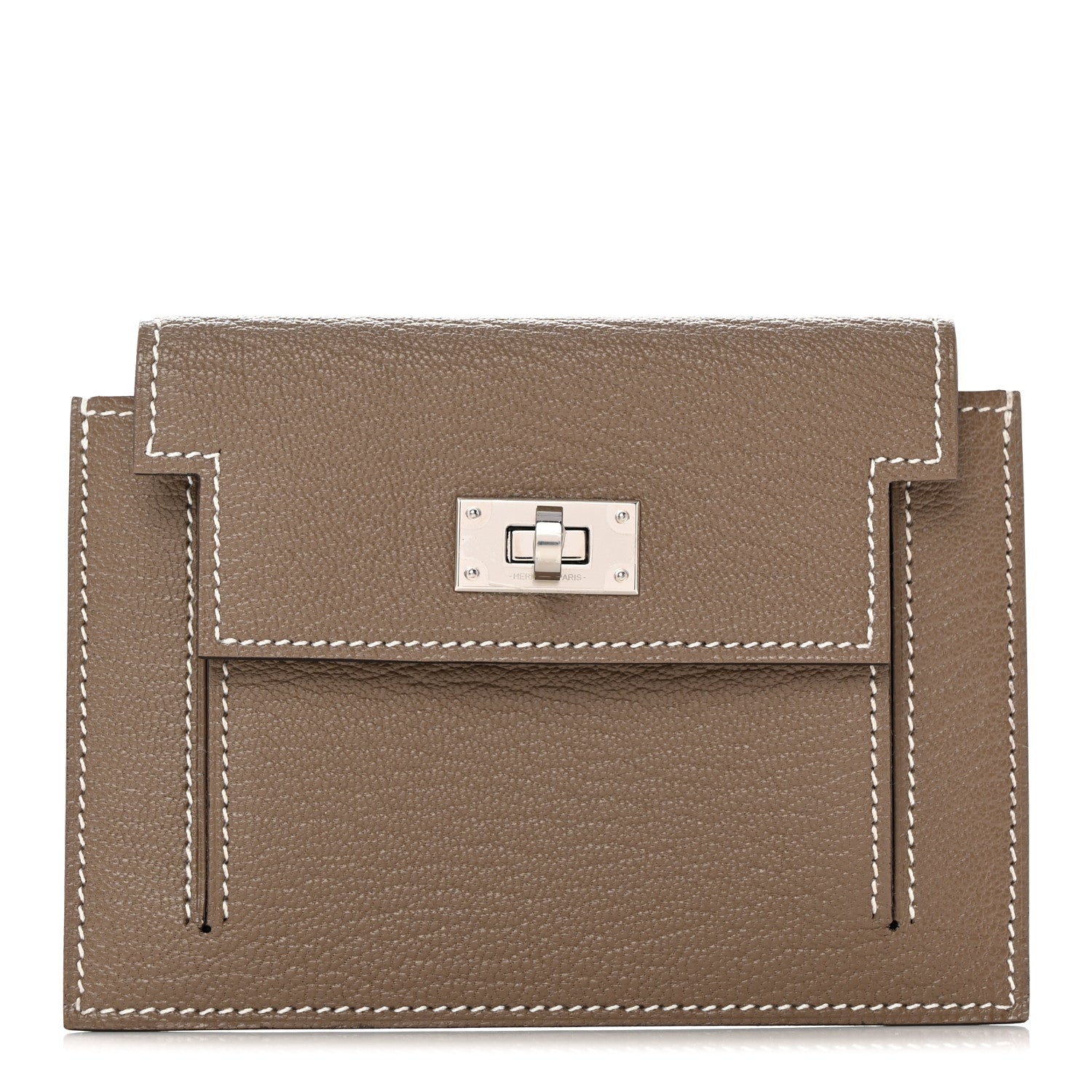 Hermes Chevre Chandra Kelly Pocket Compact Wallet Etoupe 1 of 11