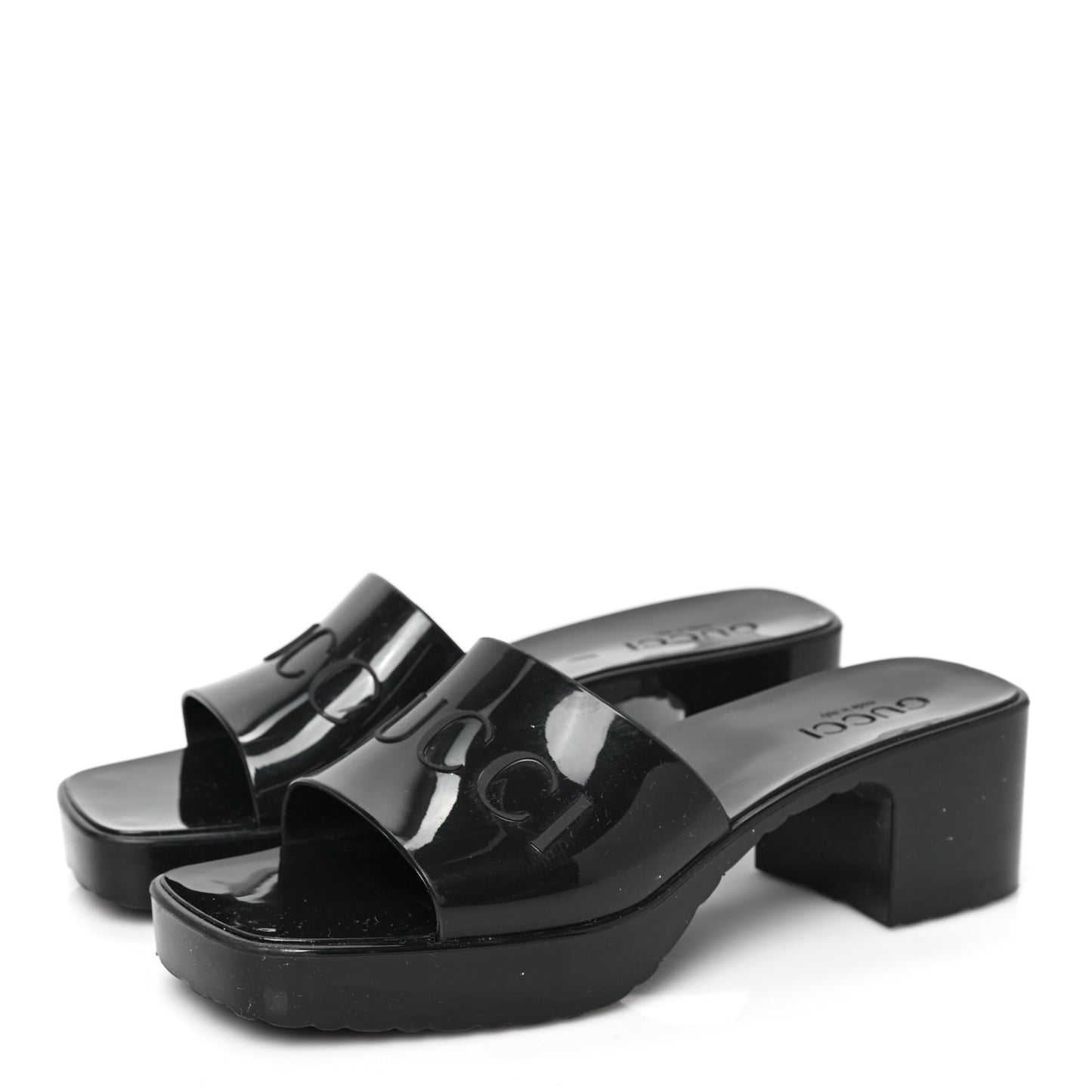 Rubber Gucci Logo Womens Platform 20/60mm Slide Sandals 38 Black