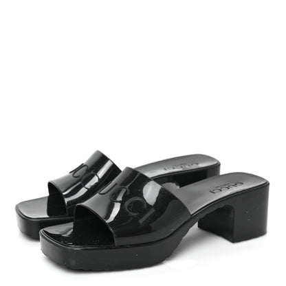 Gucci Rubber Gucci Logo Womens Platform 20/60mm Slide Sandals 38 Black 3 of 8