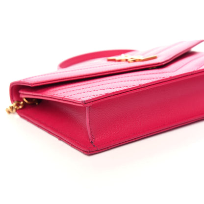 Saint Laurent Grain De Poudre Matelasse Chevron Monogram Envelope Chain Wallet Bubblegum 8 of 10