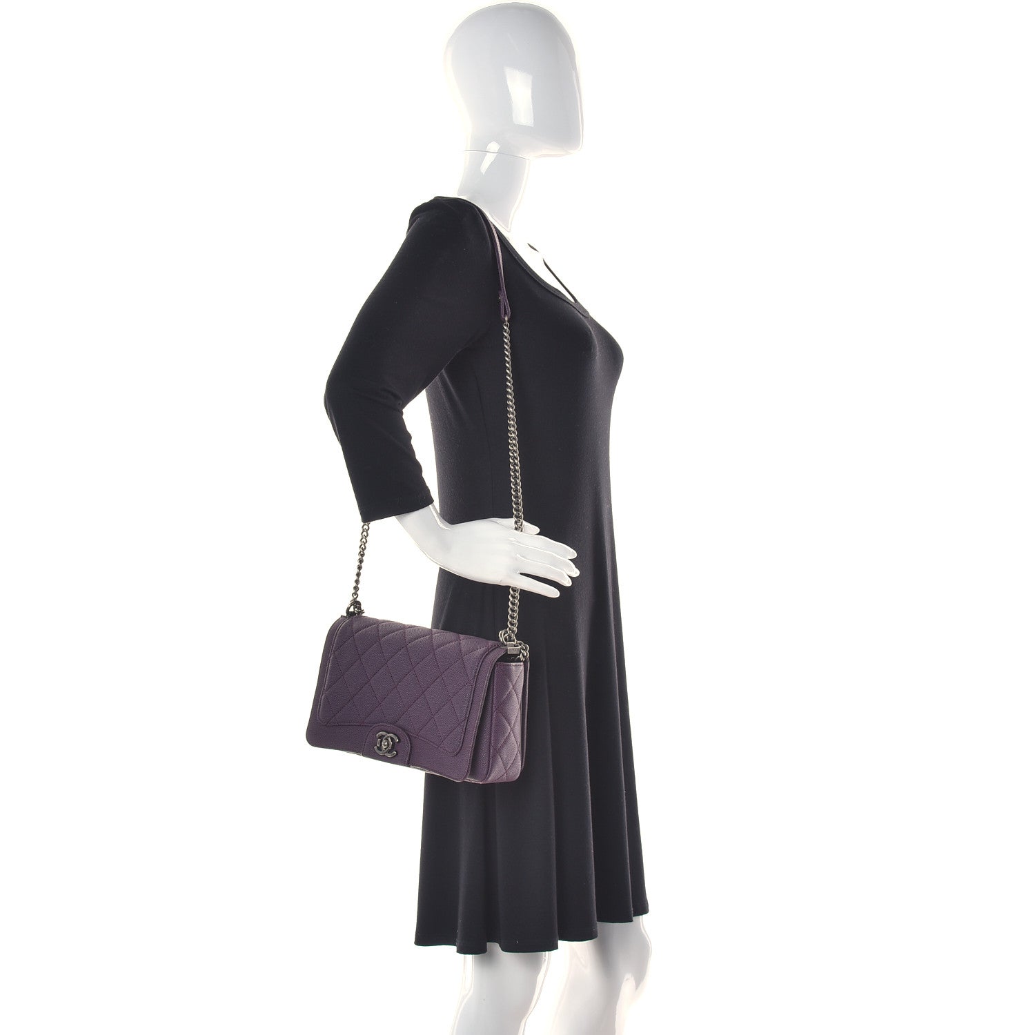 Chanel Washed Caviar Quilted Small Turn Around Ligne Flap Dark Purple 2 of 11
