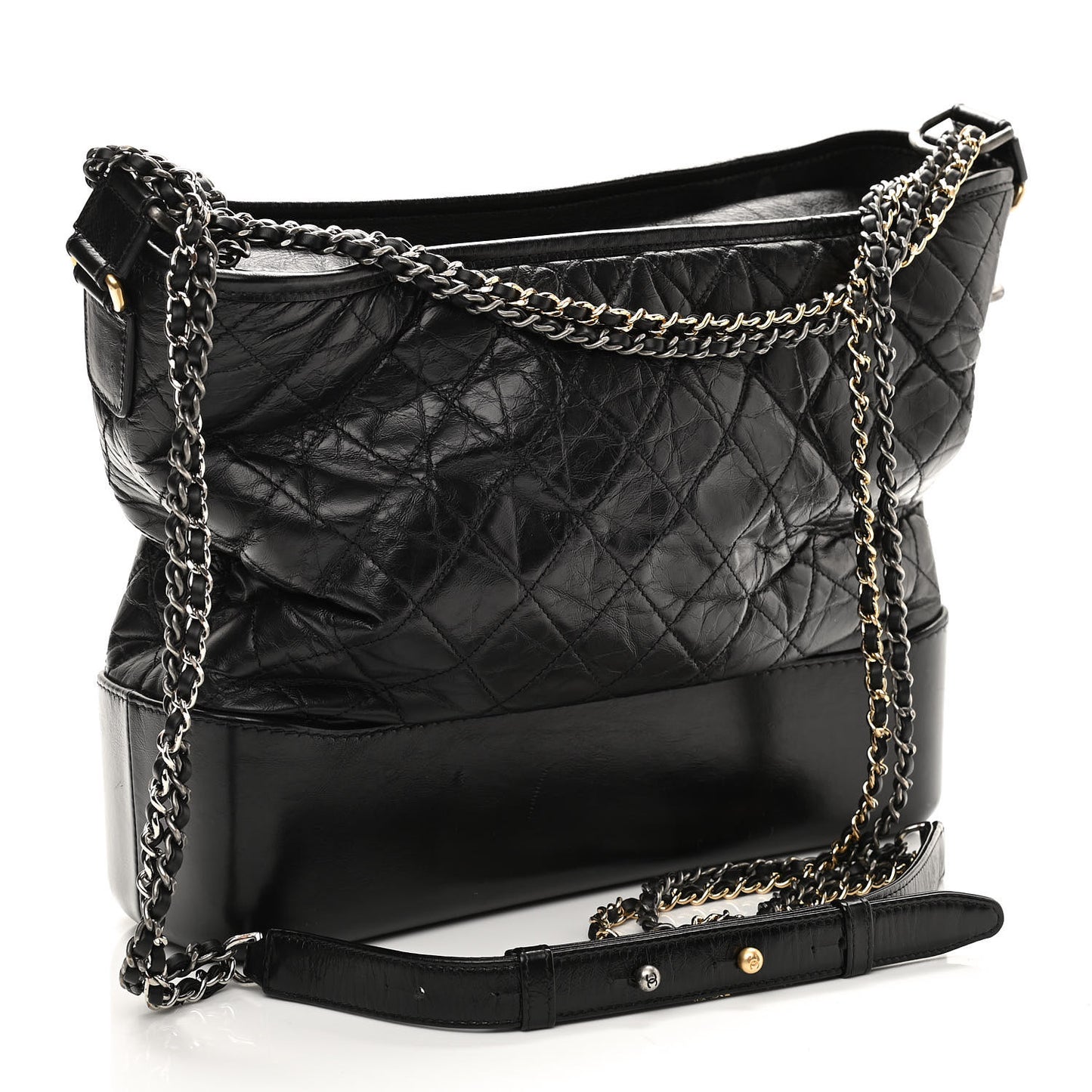 Aged Calfskin Quilted Large Gabrielle Hobo Black